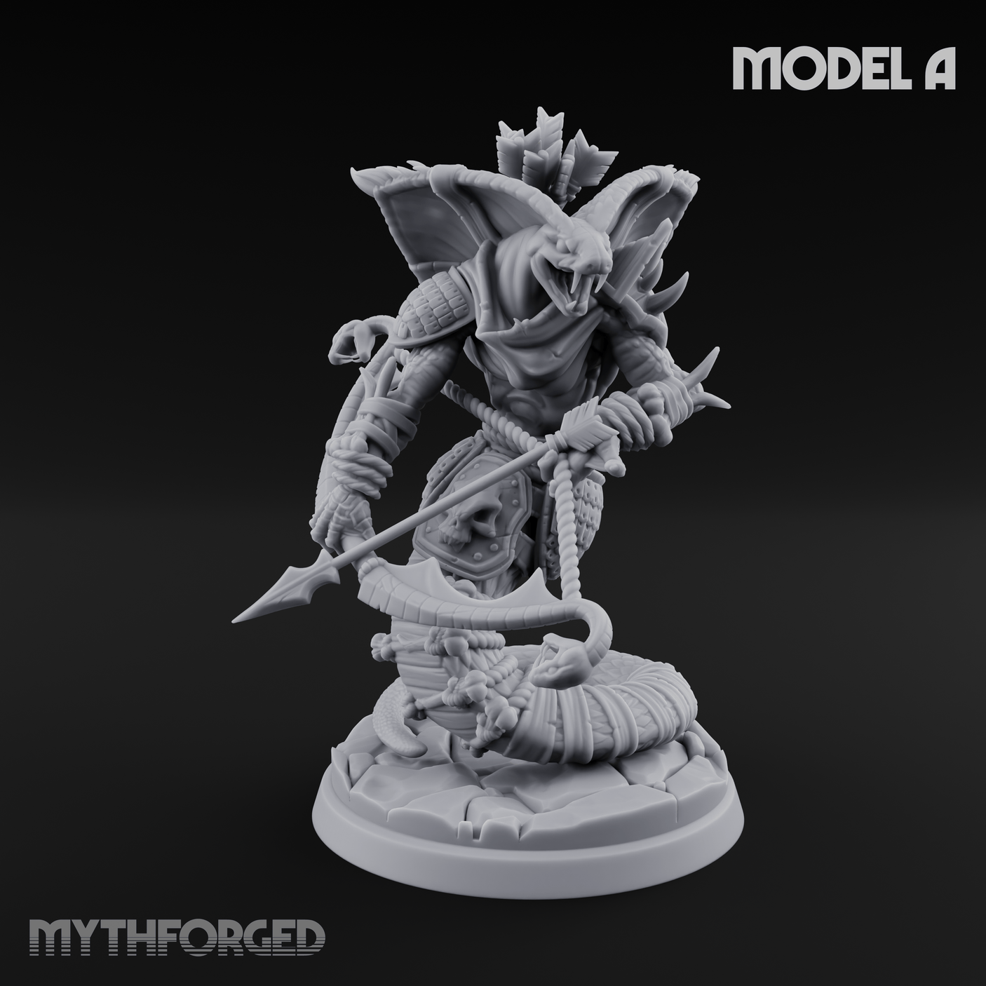 Spear Thrust Snarling Naga Warrior Miniature for Dungeons and Dragons, Pathfinder or other TTRPGs