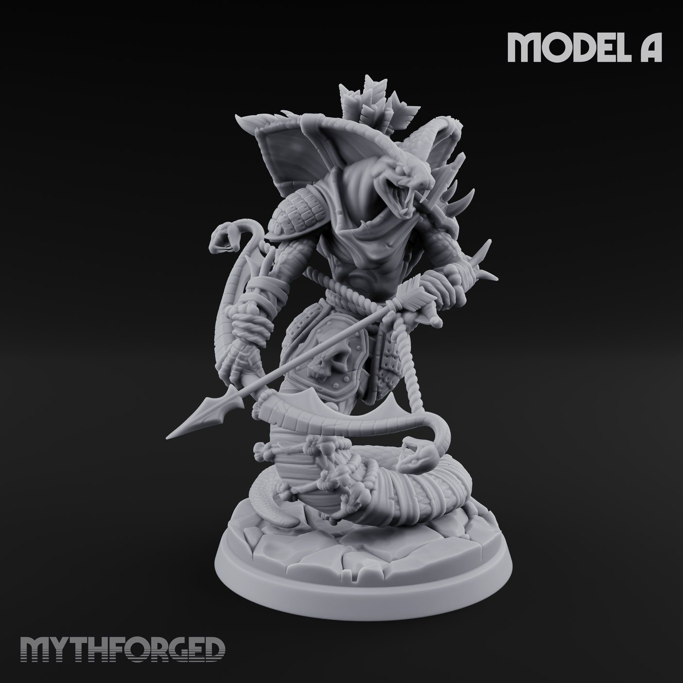 Spear Thrust Snarling Naga Warrior Miniature for Dungeons and Dragons, Pathfinder or other TTRPGs