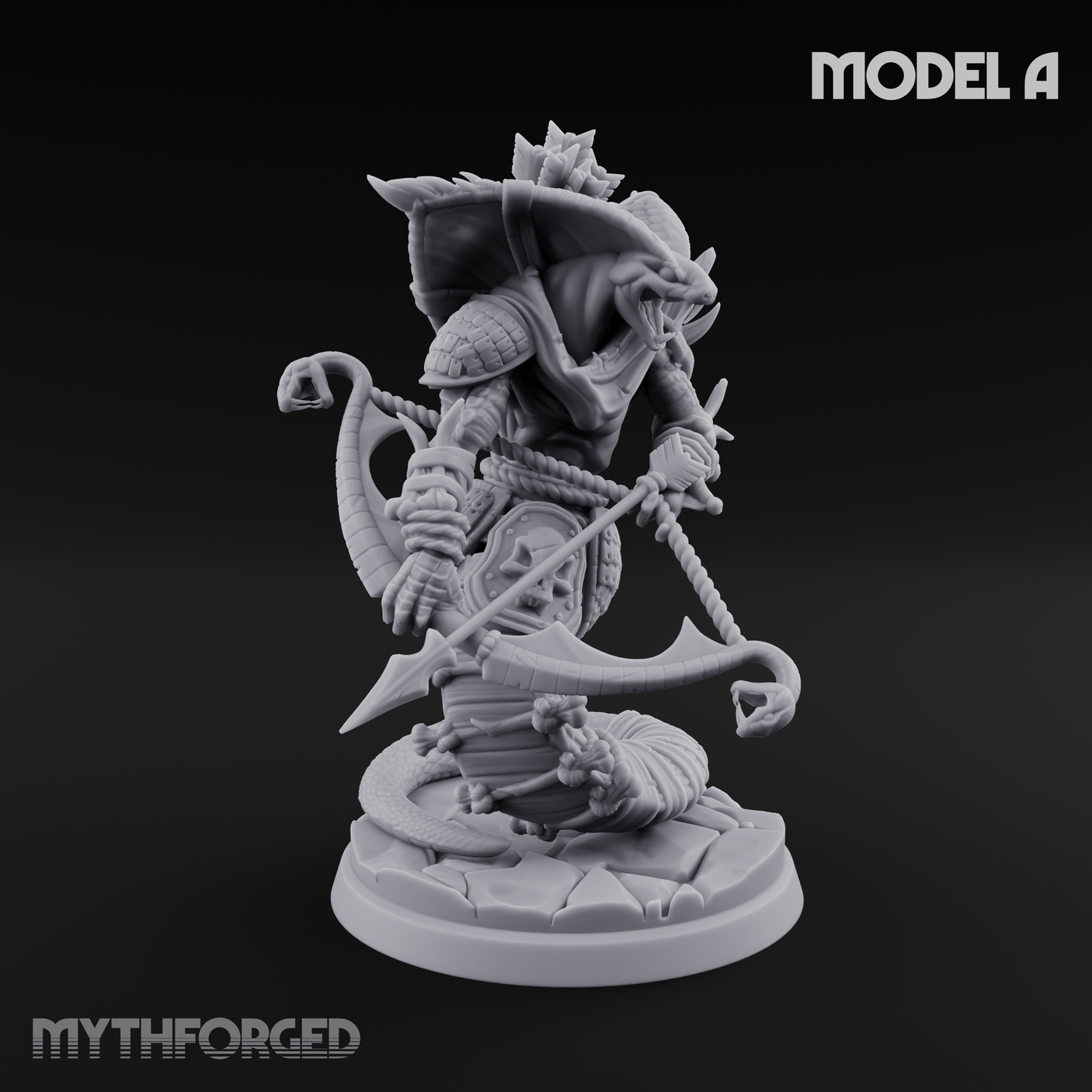 Spear Thrust Snarling Naga Warrior Miniature for Dungeons and Dragons, Pathfinder or other TTRPGs