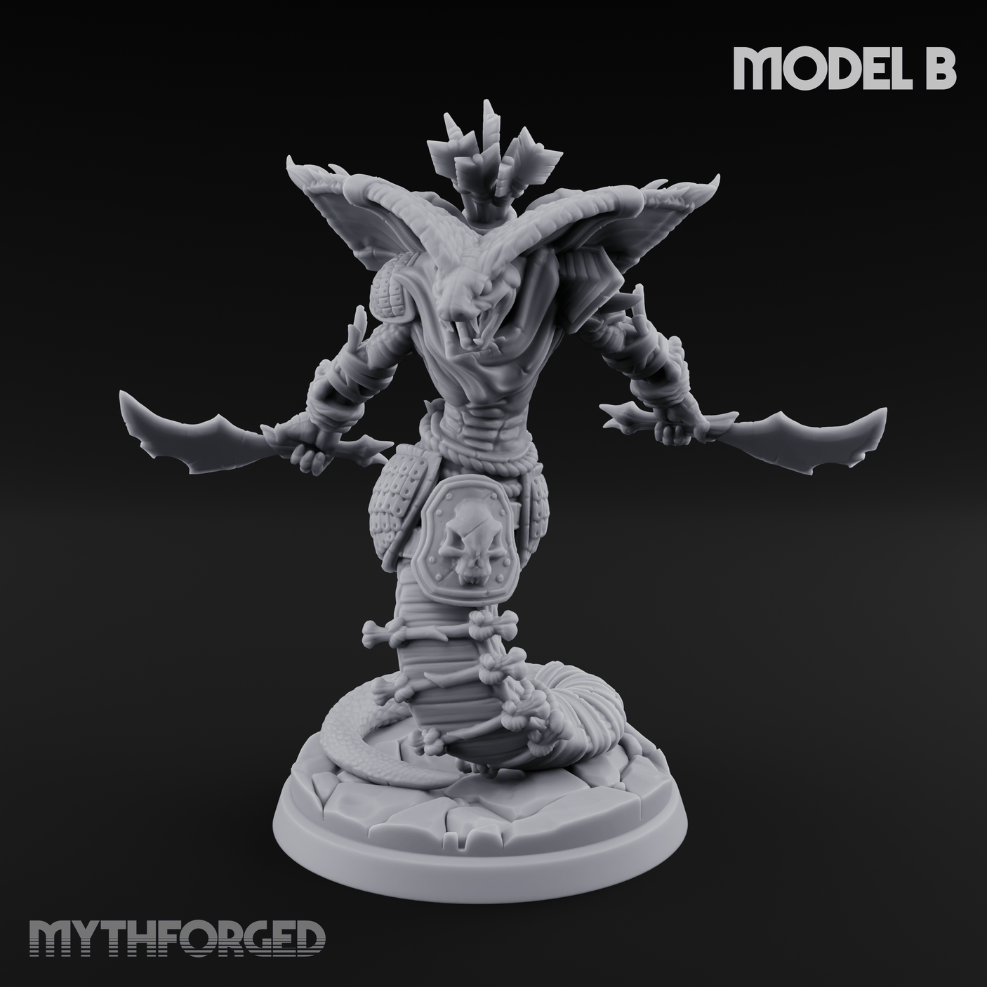 Spear Thrust Snarling Naga Warrior Miniature for Dungeons and Dragons, Pathfinder or other TTRPGs
