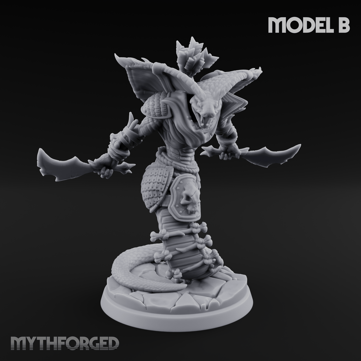 Spear Thrust Snarling Naga Warrior Miniature for Dungeons and Dragons, Pathfinder or other TTRPGs