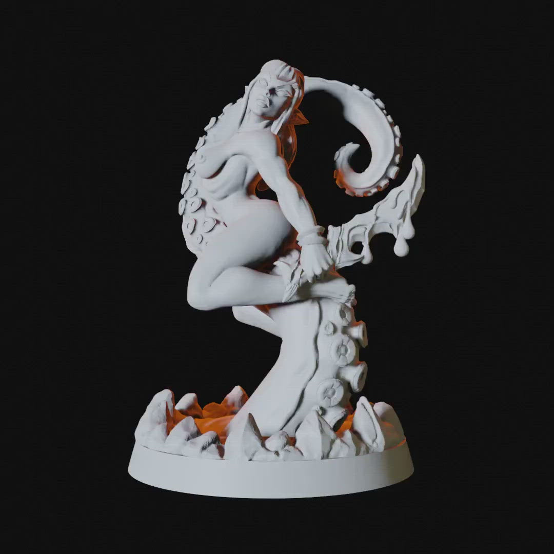 Elf On A Tentacle Pinup Miniature for Dungeons and Dragons - Myth Forged