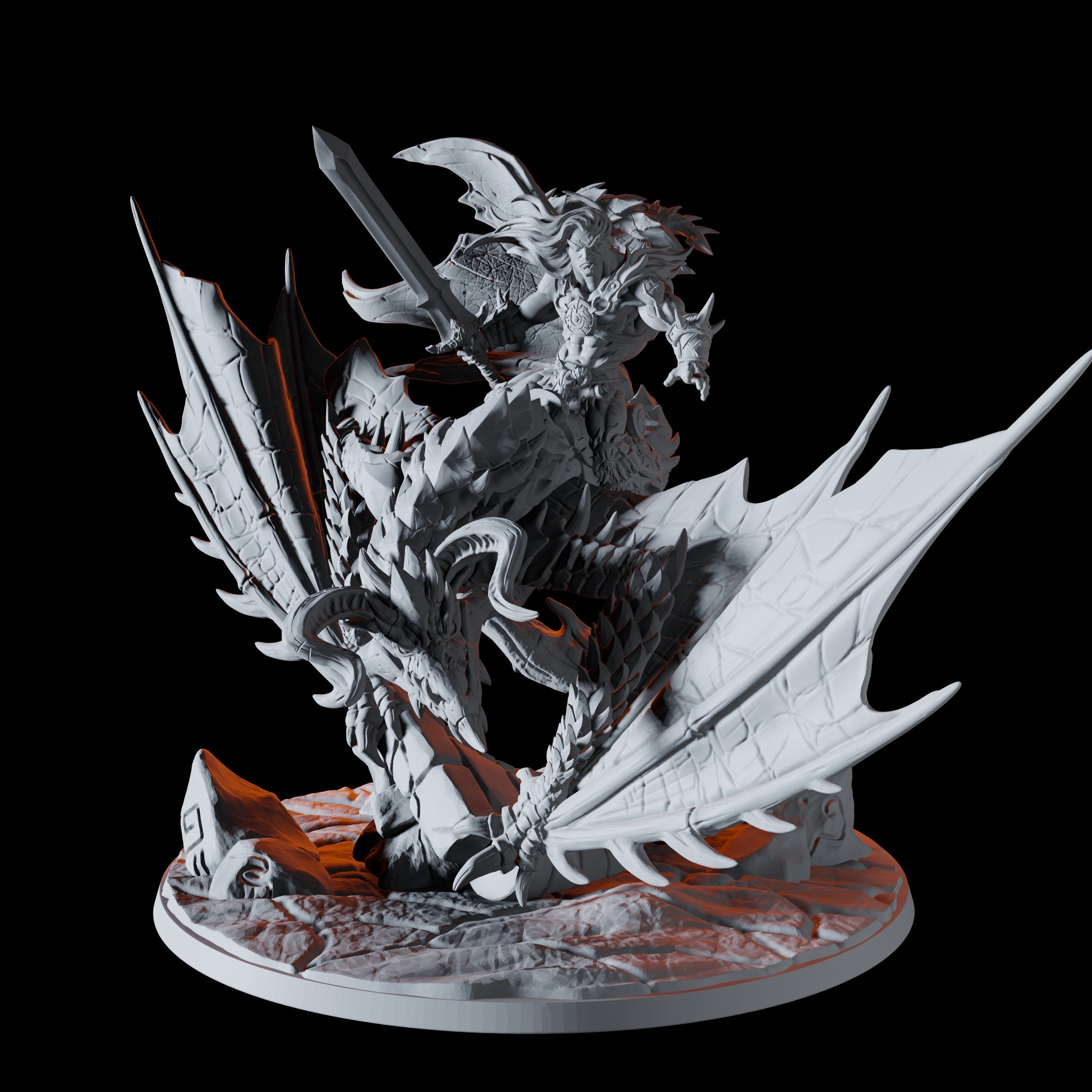 Barbarian Leader on Wyvern mount Miniature for Dungeons and Dragons - Myth Forged