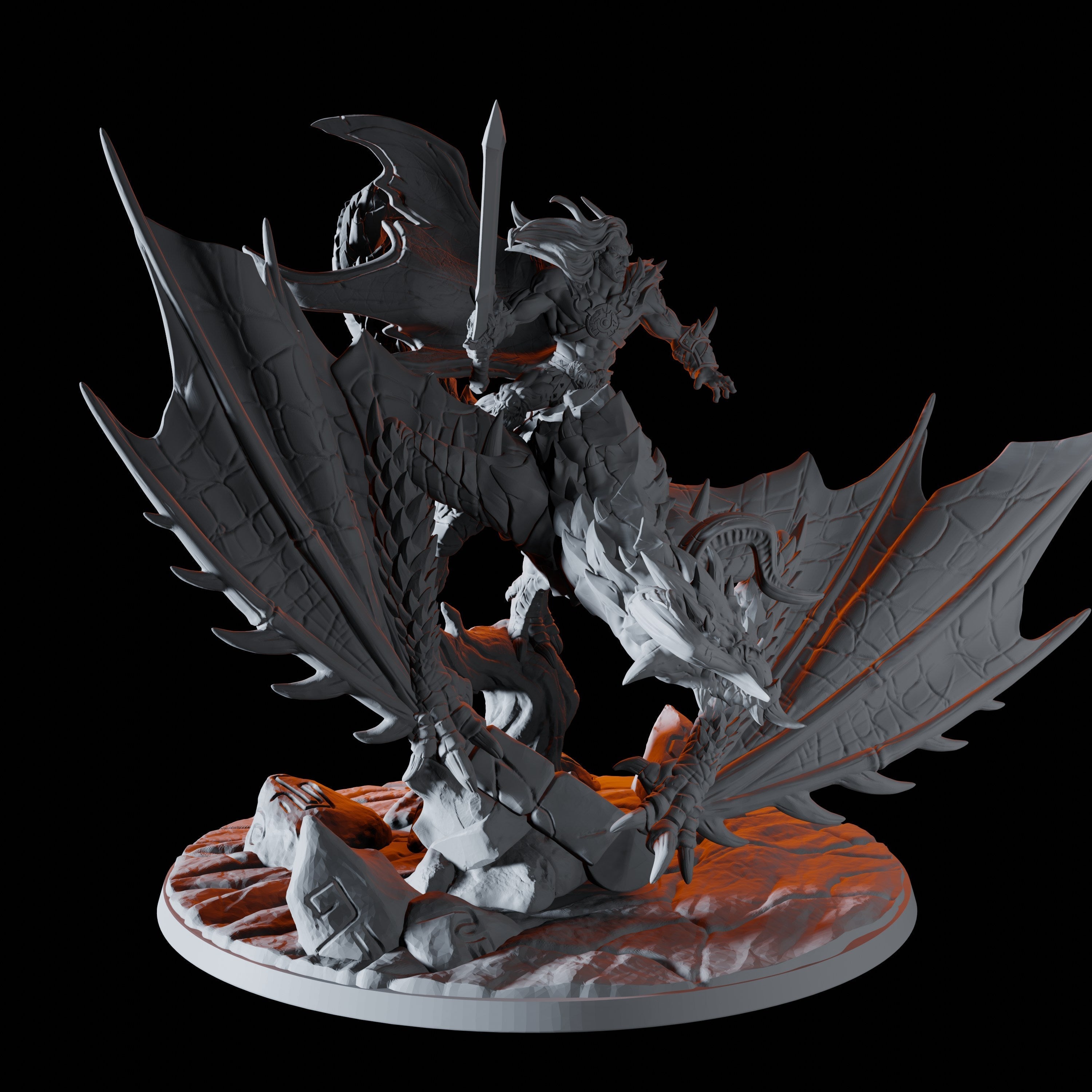 Barbarian Leader on Wyvern mount Miniature for Dungeons and Dragons - Myth Forged