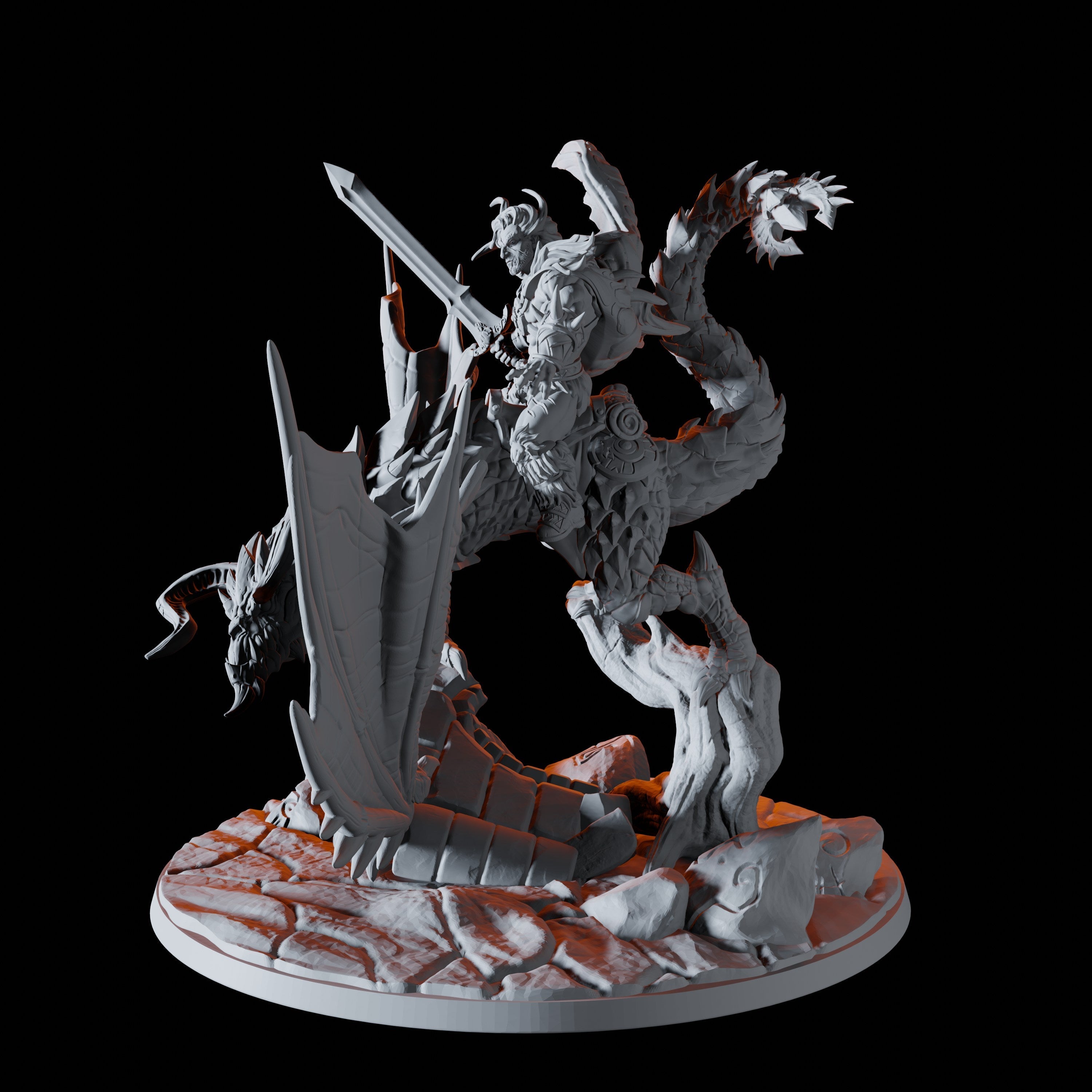 Barbarian Leader on Wyvern mount Miniature for Dungeons and Dragons - Myth Forged