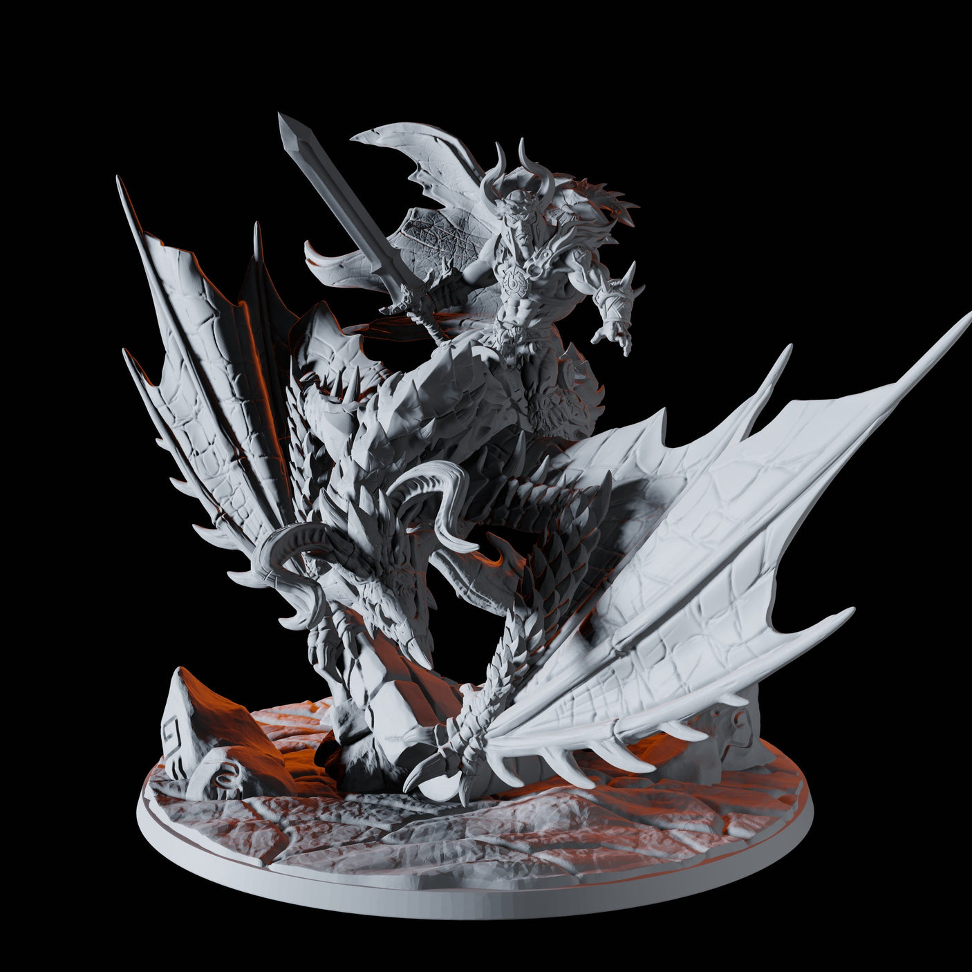 Barbarian Leader on a Wyvern Miniature for Dungeons and Dragons, Pathfinder or other TTRPGs