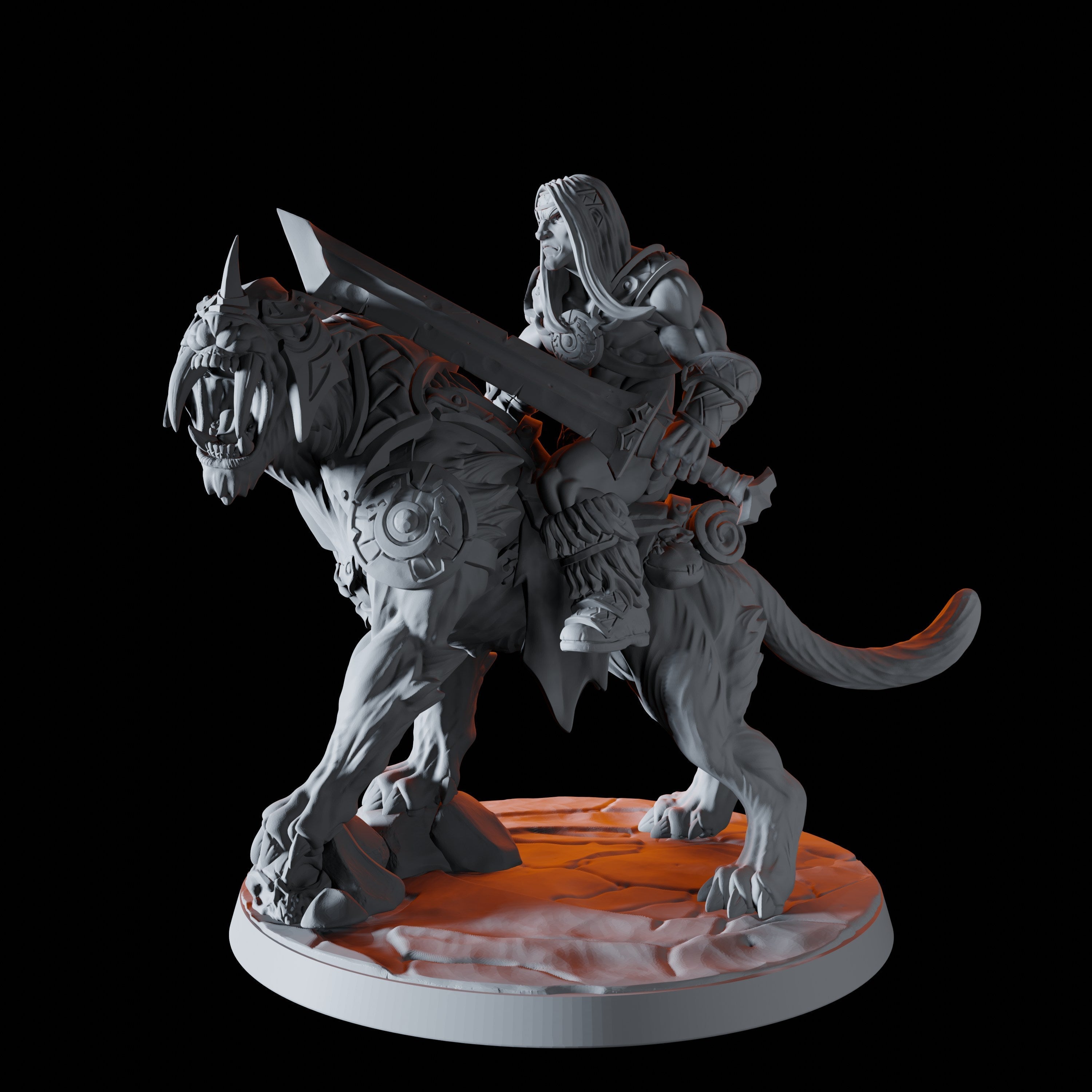 Barbarian on Sabre-Toothed Tiger Miniature B for Dungeons and Dragons - Myth Forged