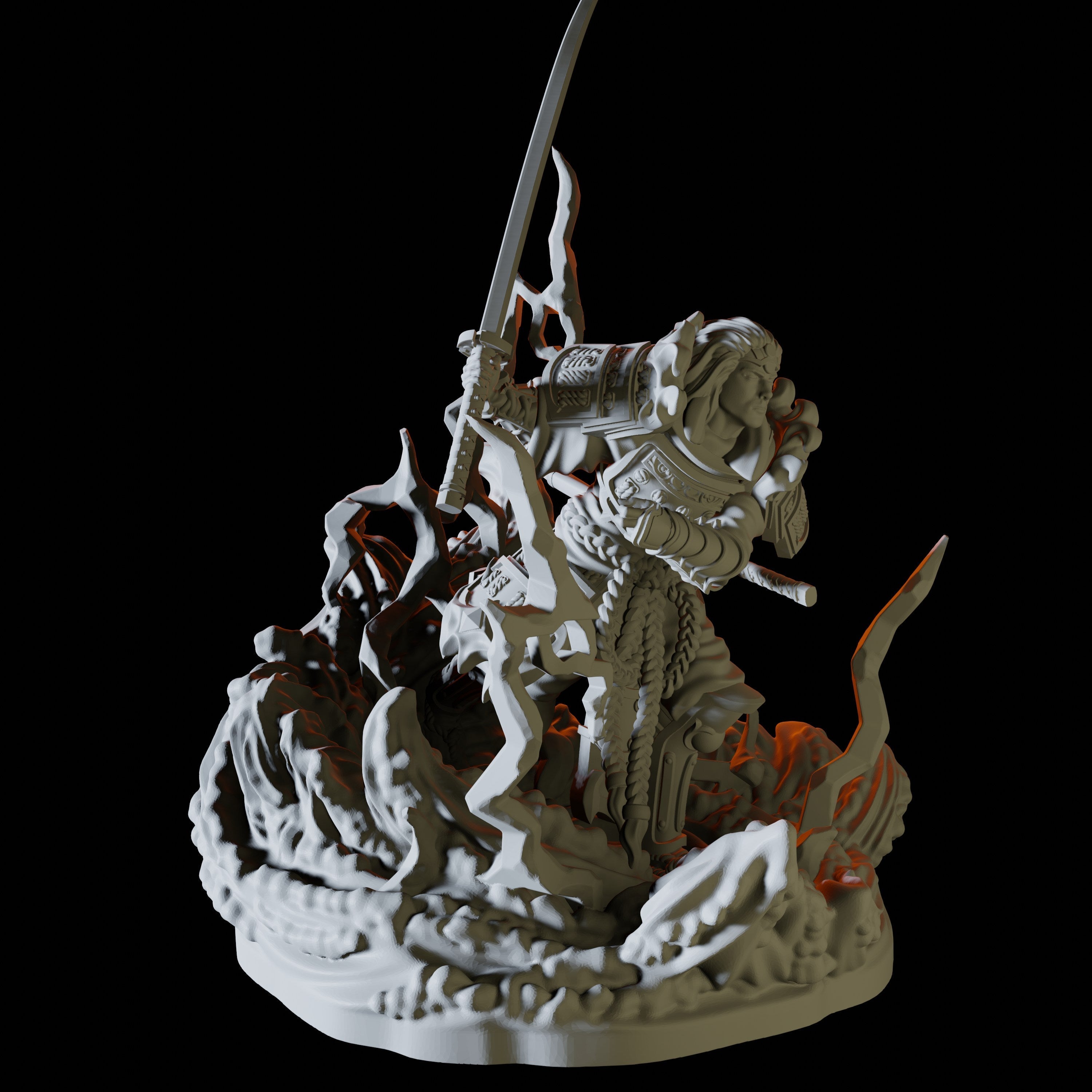 Charging Samurai Miniature for Dungeons and Dragons - Myth Forged