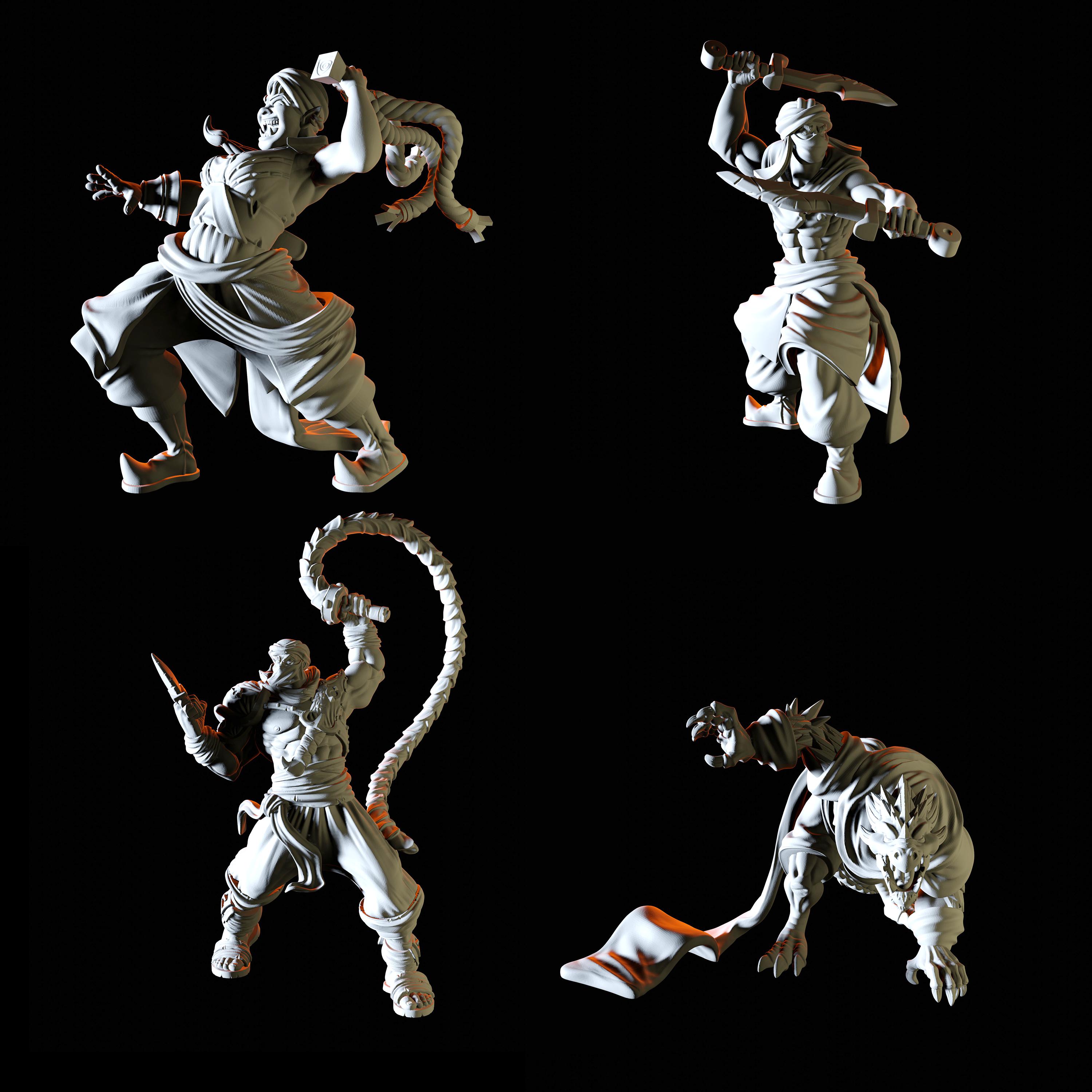 Four Desert Bandit Miniatures for Dungeons and Dragons - Myth Forged