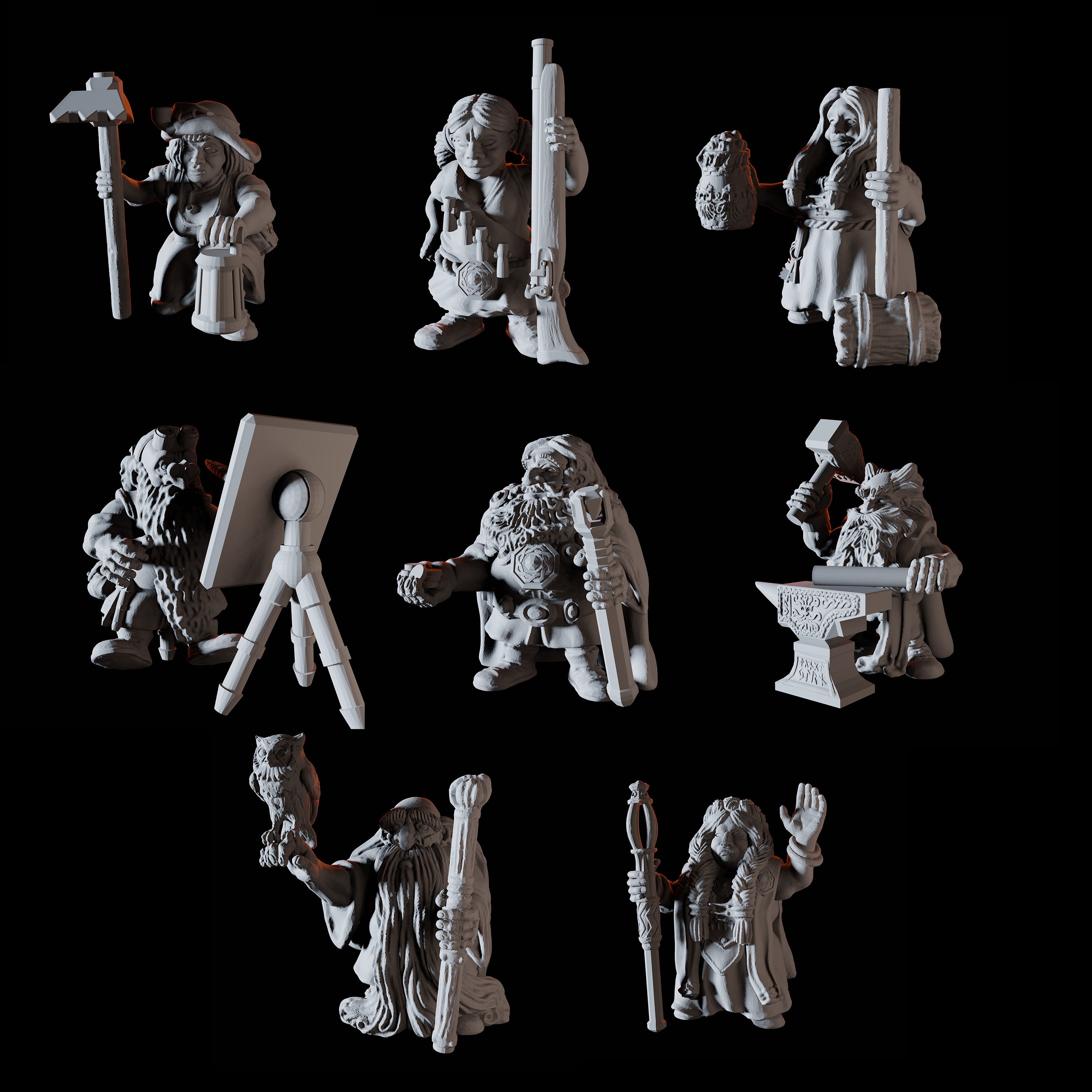 Eight Dwarf Elder Council Member Miniatures for Dungeons and Dragons - Myth Forged