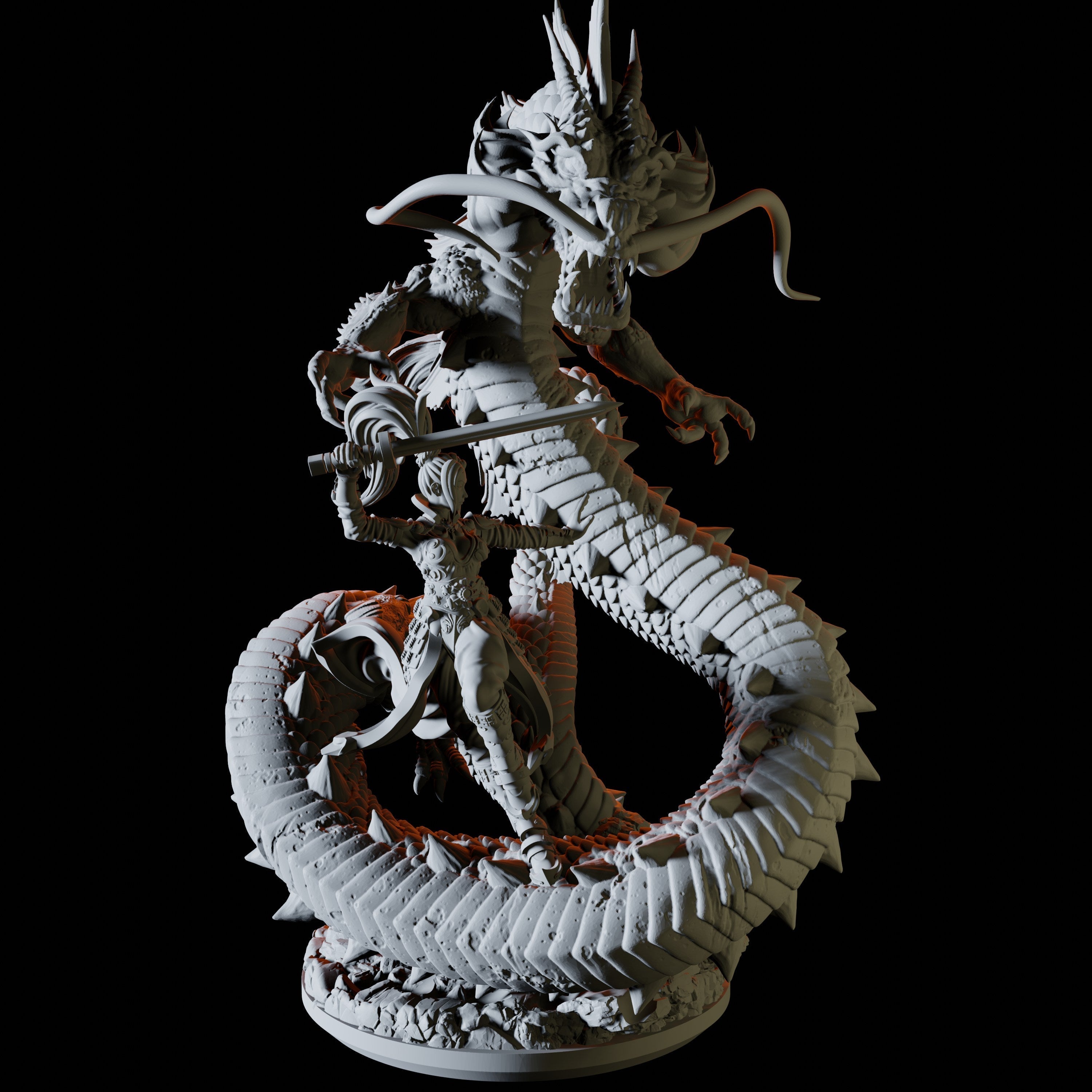 Female Fighter and Dragon Miniature for Dungeons and Dragons - Myth Forged