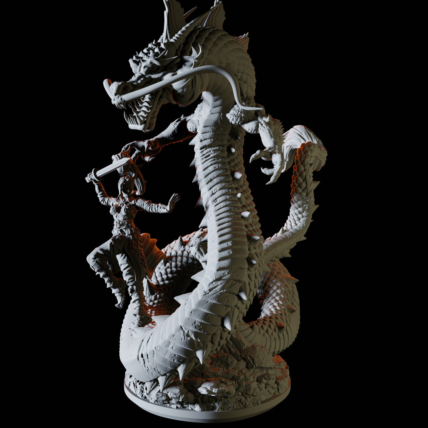 Female Fighter and Dragon Miniature for Dungeons and Dragons, Pathfinder or other TTRPGs