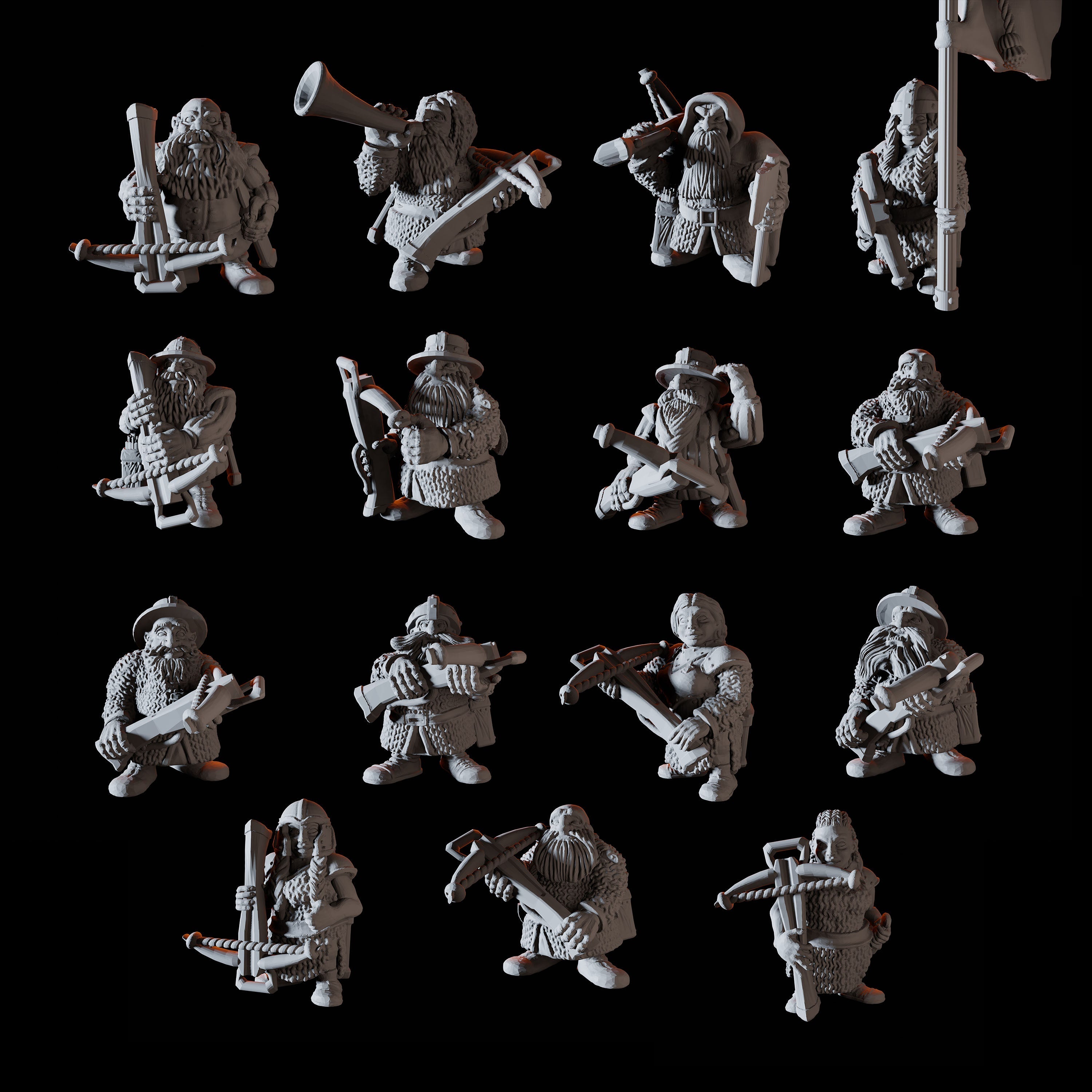 Sixteen Dwarf Crossbow Miniatures for Dungeons and Dragons - Myth Forged