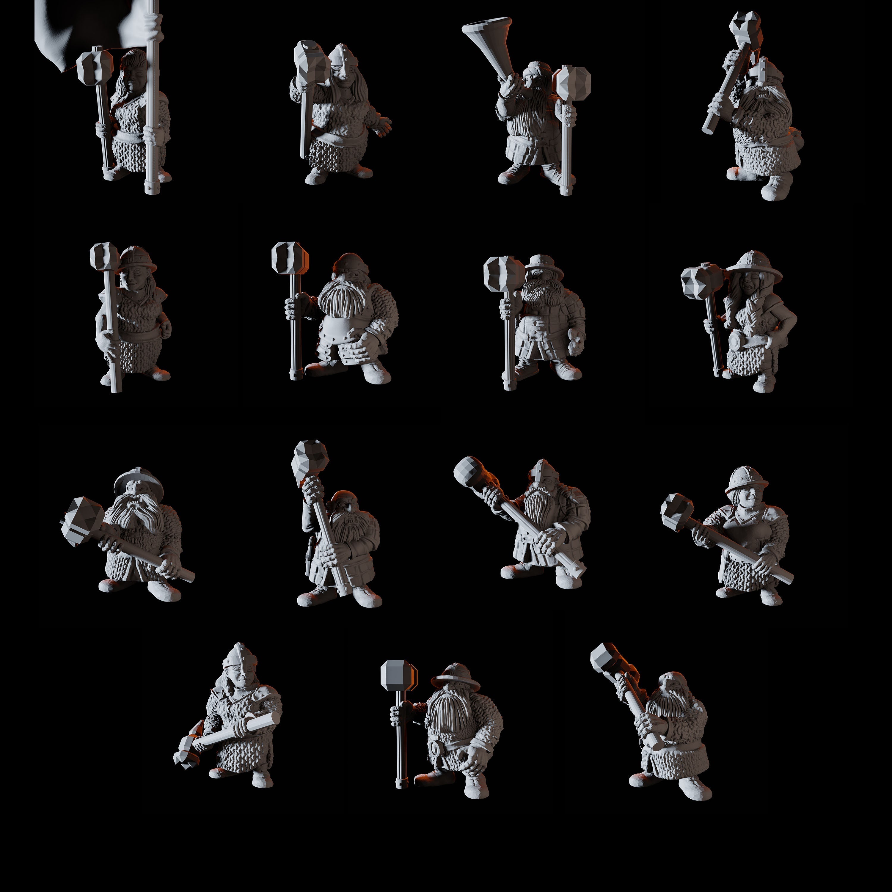 Sixteen Dwarf Hammer Warrior Miniatures for Dungeons and Dragons - Myth Forged