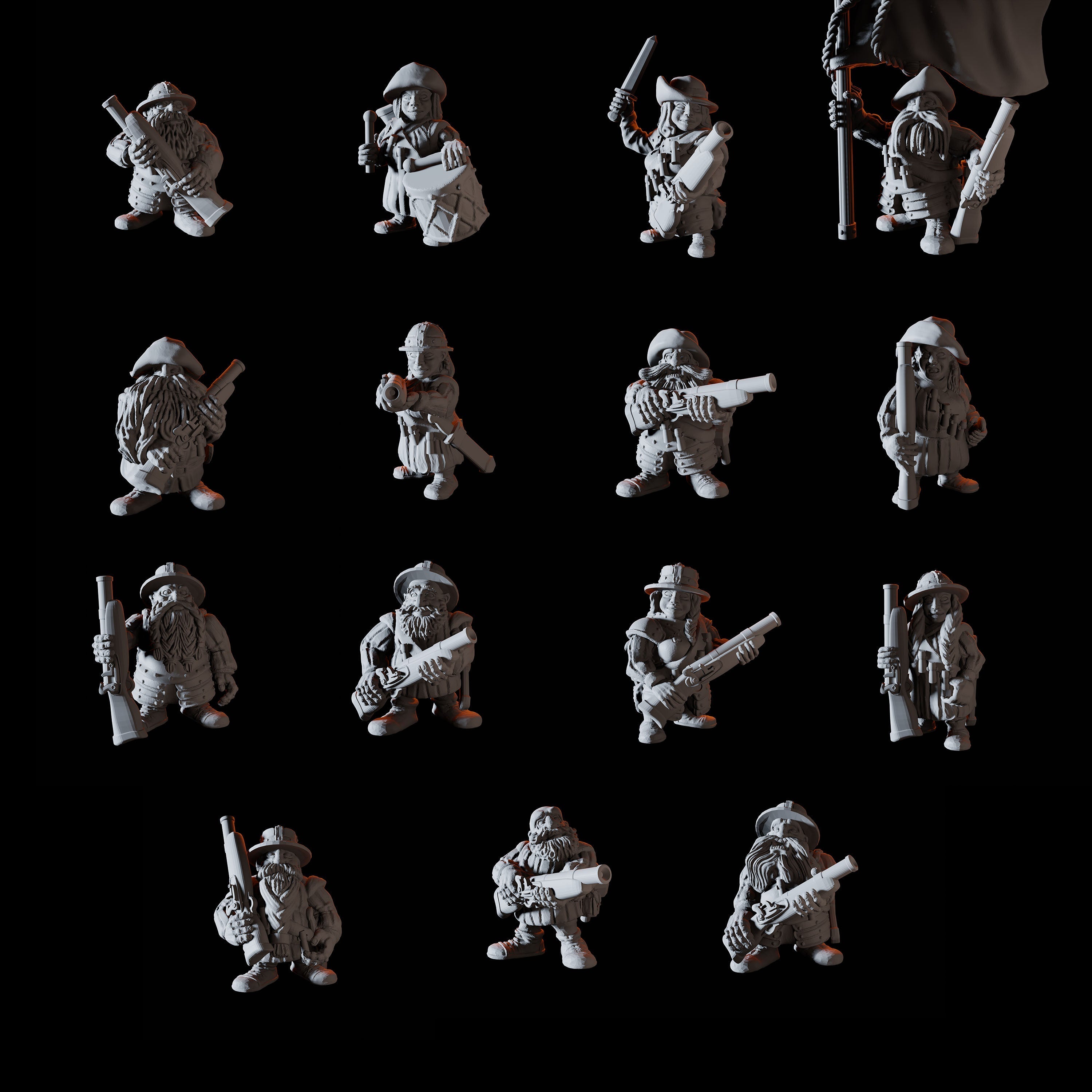 Fifteen Dwarf Musketeer Miniatures for Dungeons and Dragons - Myth Forged
