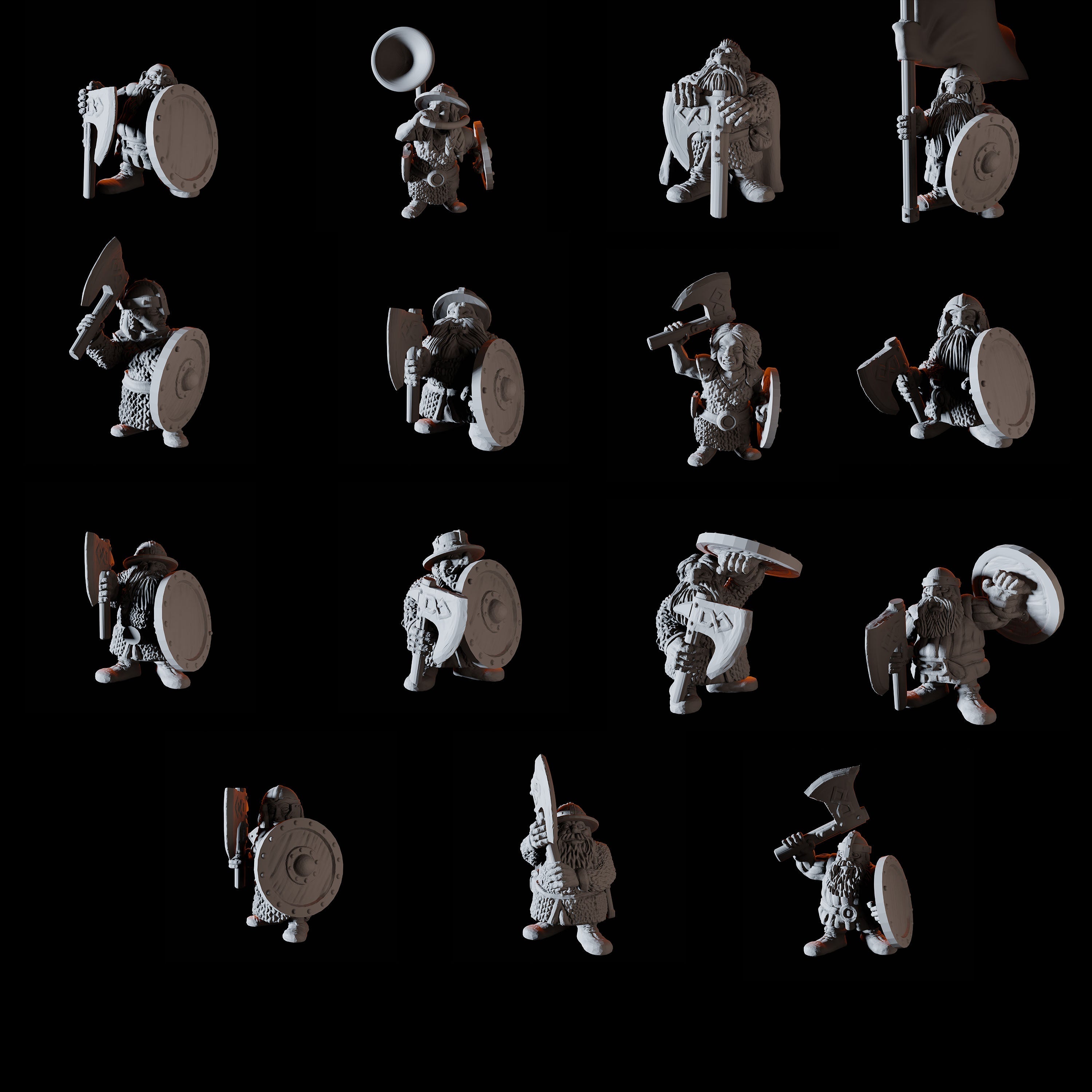 Sixteen Dwarf Shield Warrior Miniatures for Dungeons and Dragons - Myth Forged