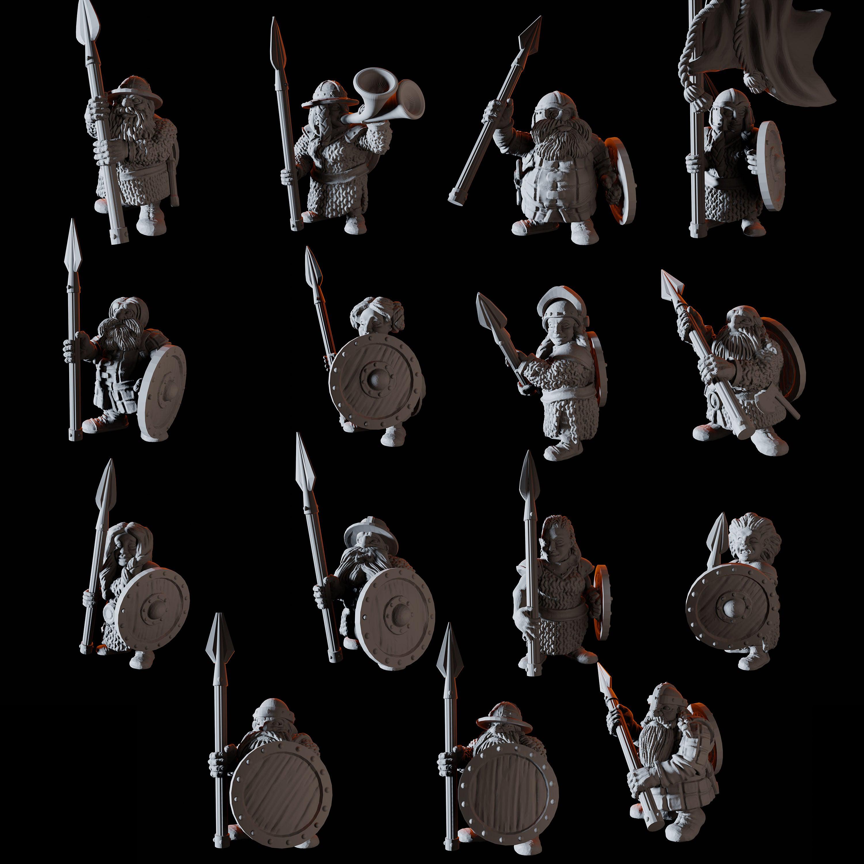 Fifteen Dwarf Spear Fighter Miniatures for Dungeons and Dragons - Myth Forged