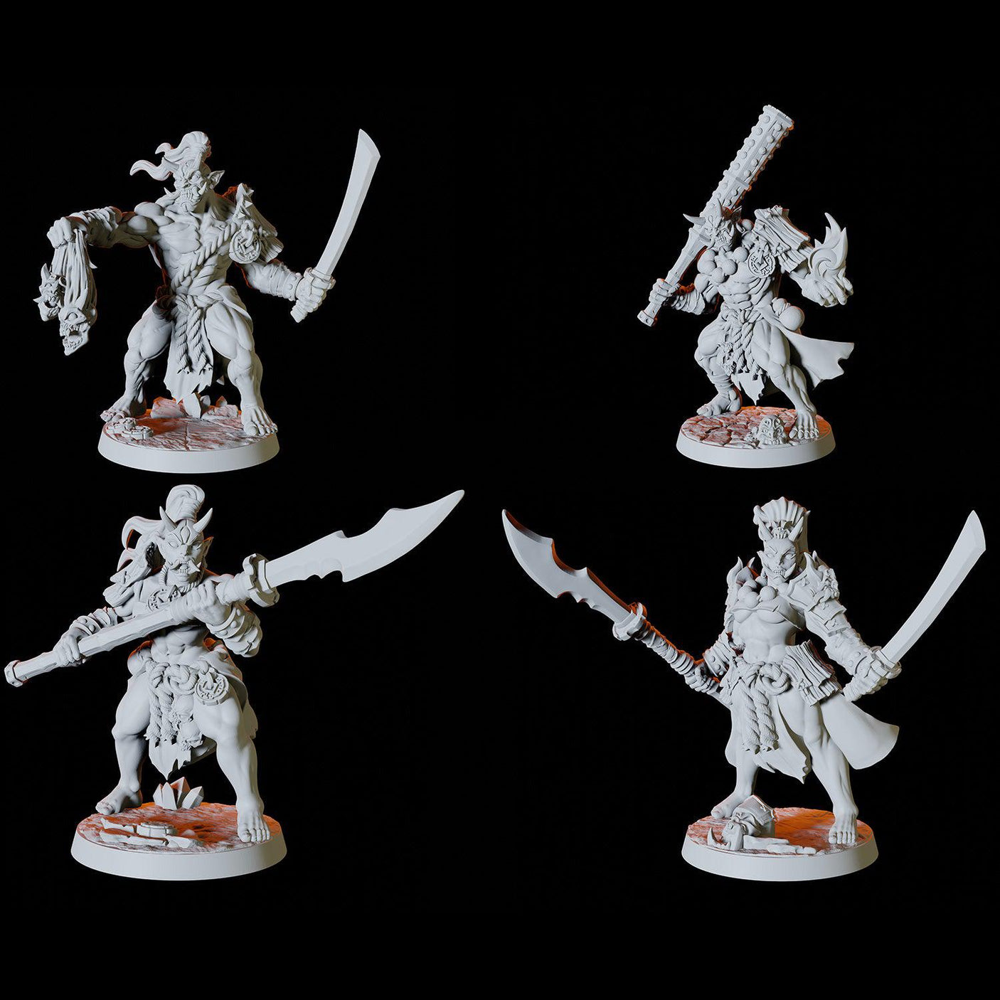 Four Japanese Inspired Orc Soldiers Miniature for Dungeons and Dragons, Pathfinder or other TTRPGs