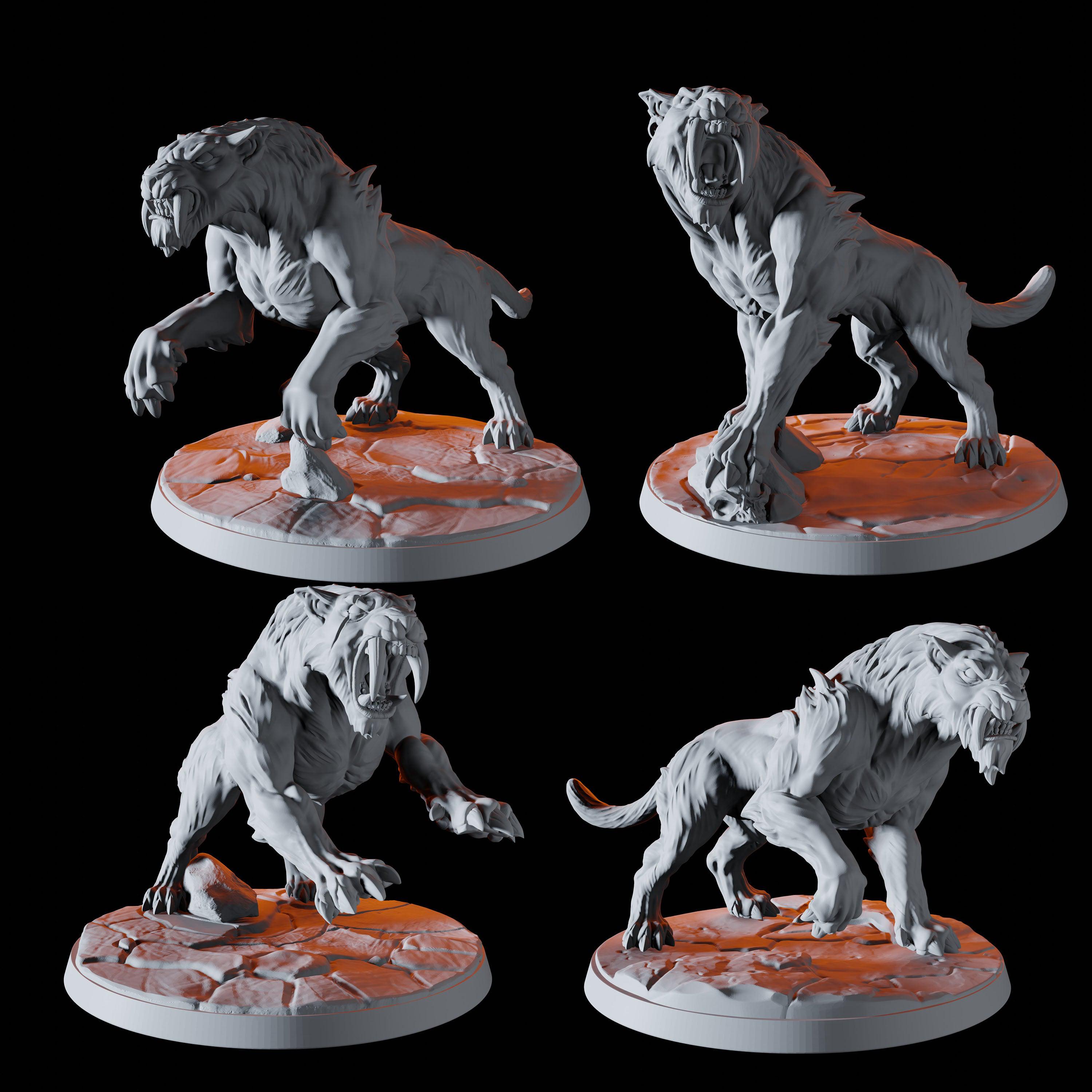 Four Sabre-Toothed Tiger Miniatures for Dungeons and Dragons - Myth Forged