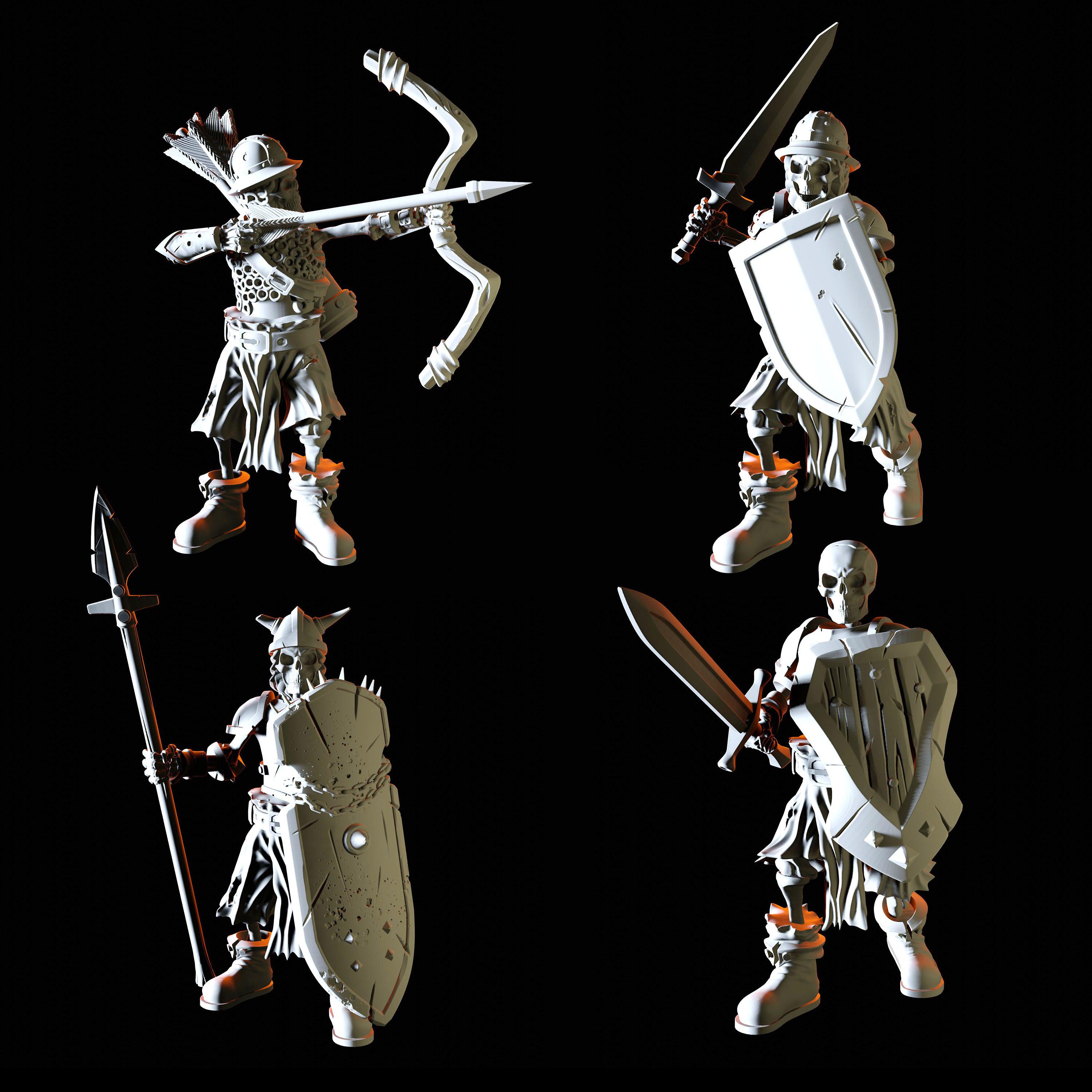 Four Skeleton Miniatures for Dungeons and Dragons - Myth Forged