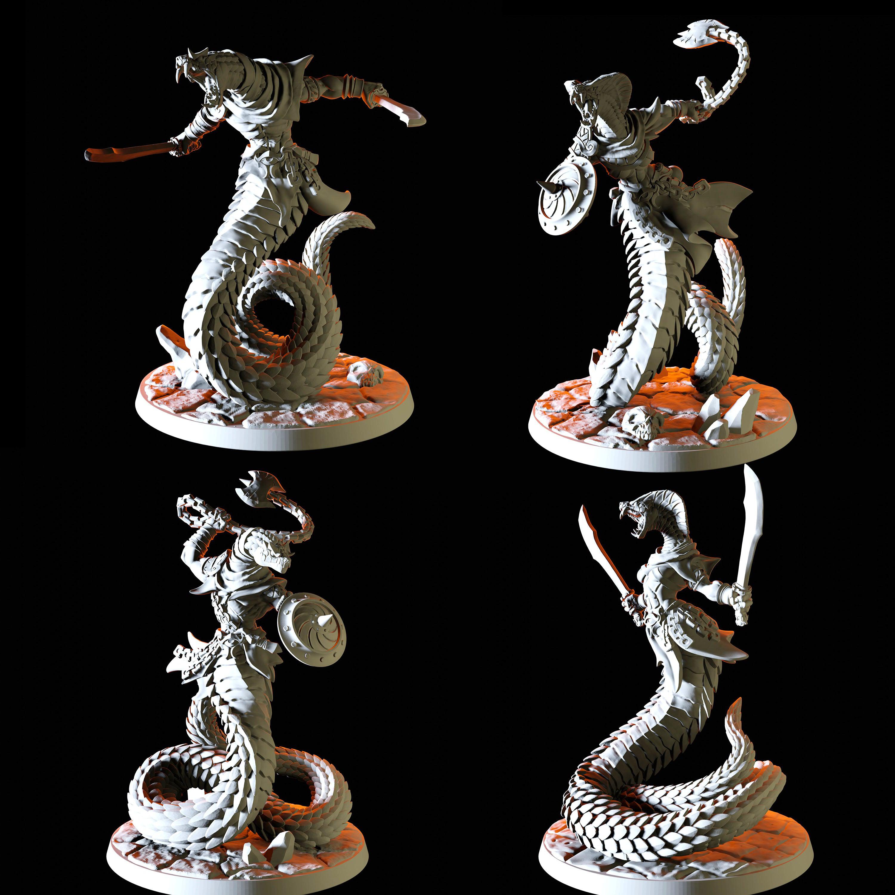 Four Yuan-Ti Abomination Miniatures for Dungeons and Dragons - Myth Forged