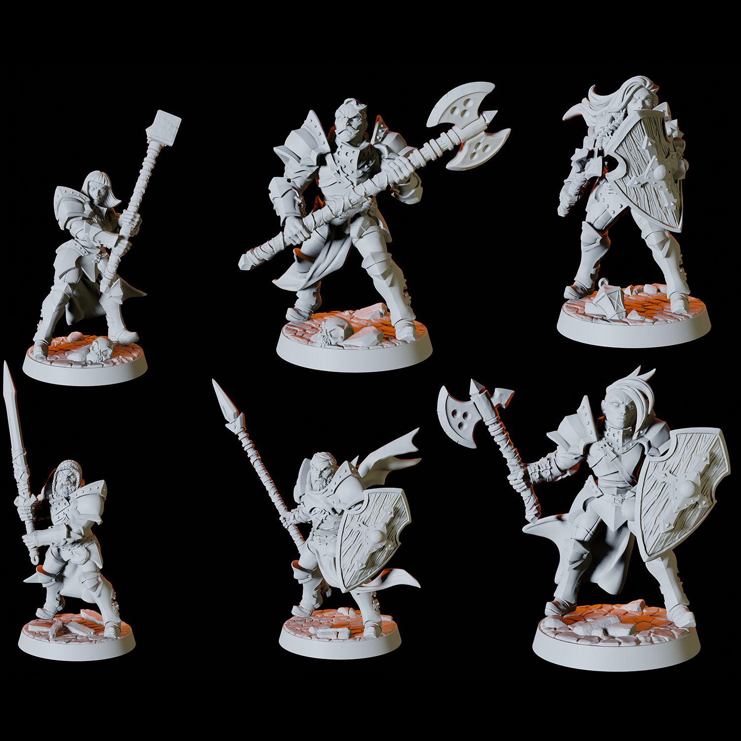 Human Fighter Army - Six Soldier Miniatures for Dungeons and Dragons - Myth Forged
