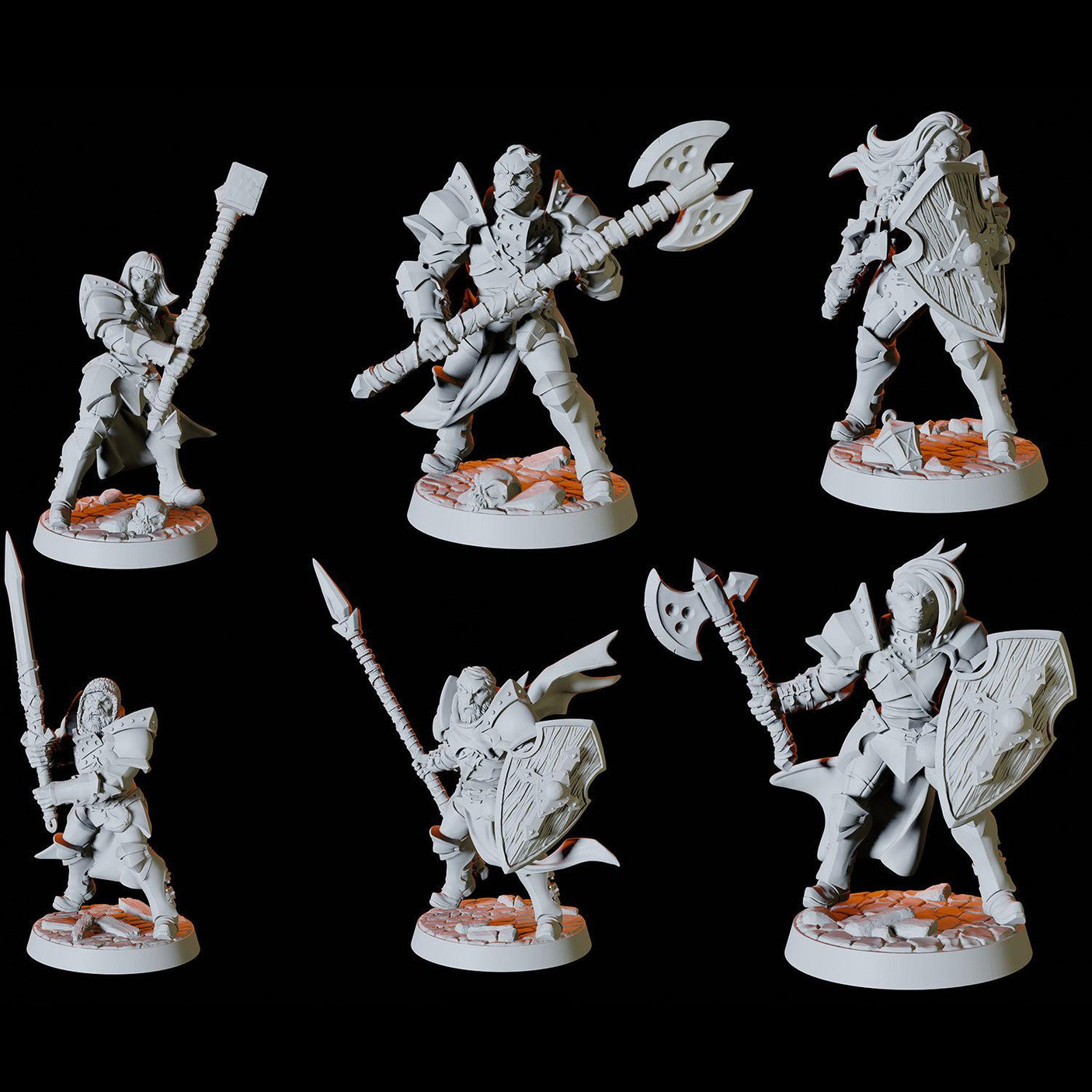 Human Fighter Army - Six Soldiers Miniature for Dungeons and Dragons, Pathfinder or other TTRPGs
