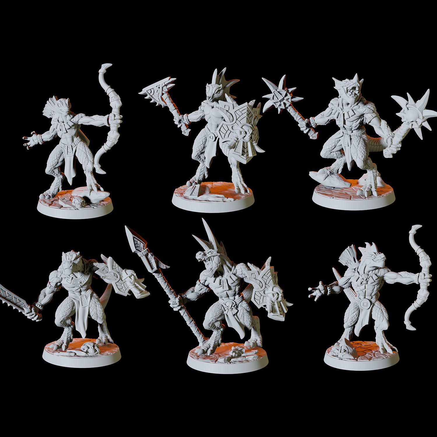Six Lizardfolk Miniatures for Dungeons and Dragons - Myth Forged