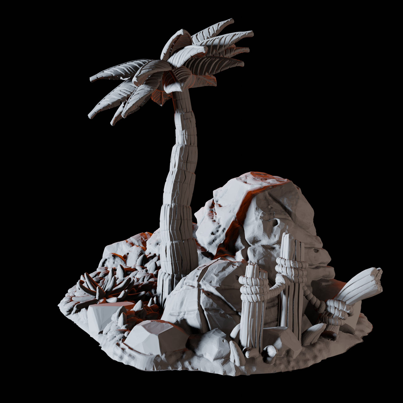 Palm Tree and Rocks Miniature for Dungeons and Dragons, Pathfinder or other TTRPGs
