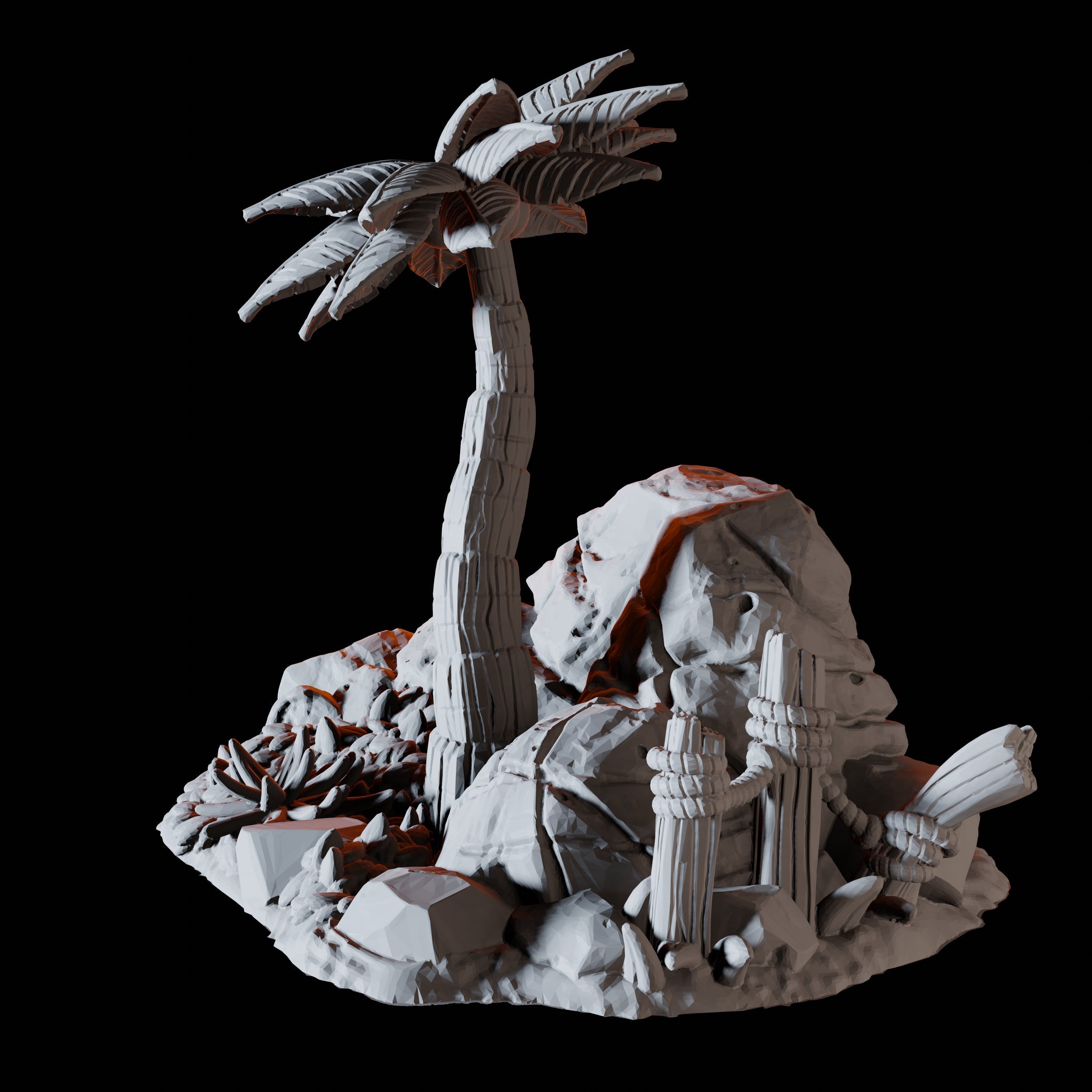 Palm Tree and Rocks - Coastal Terrain Miniature for Dungeons and Dragons - Myth Forged