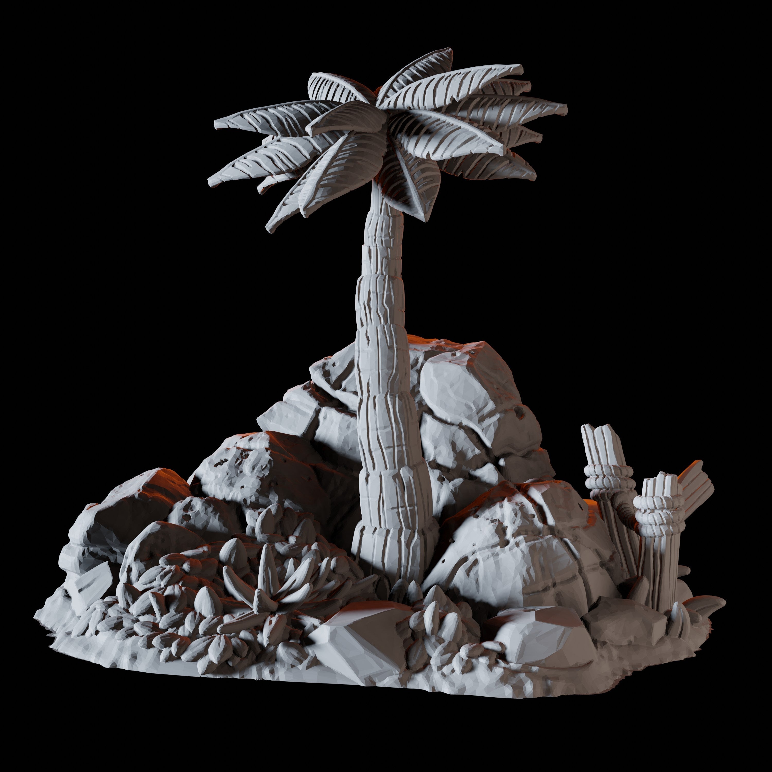 Palm Tree and Rocks - Coastal Terrain Miniature for Dungeons and Dragons - Myth Forged