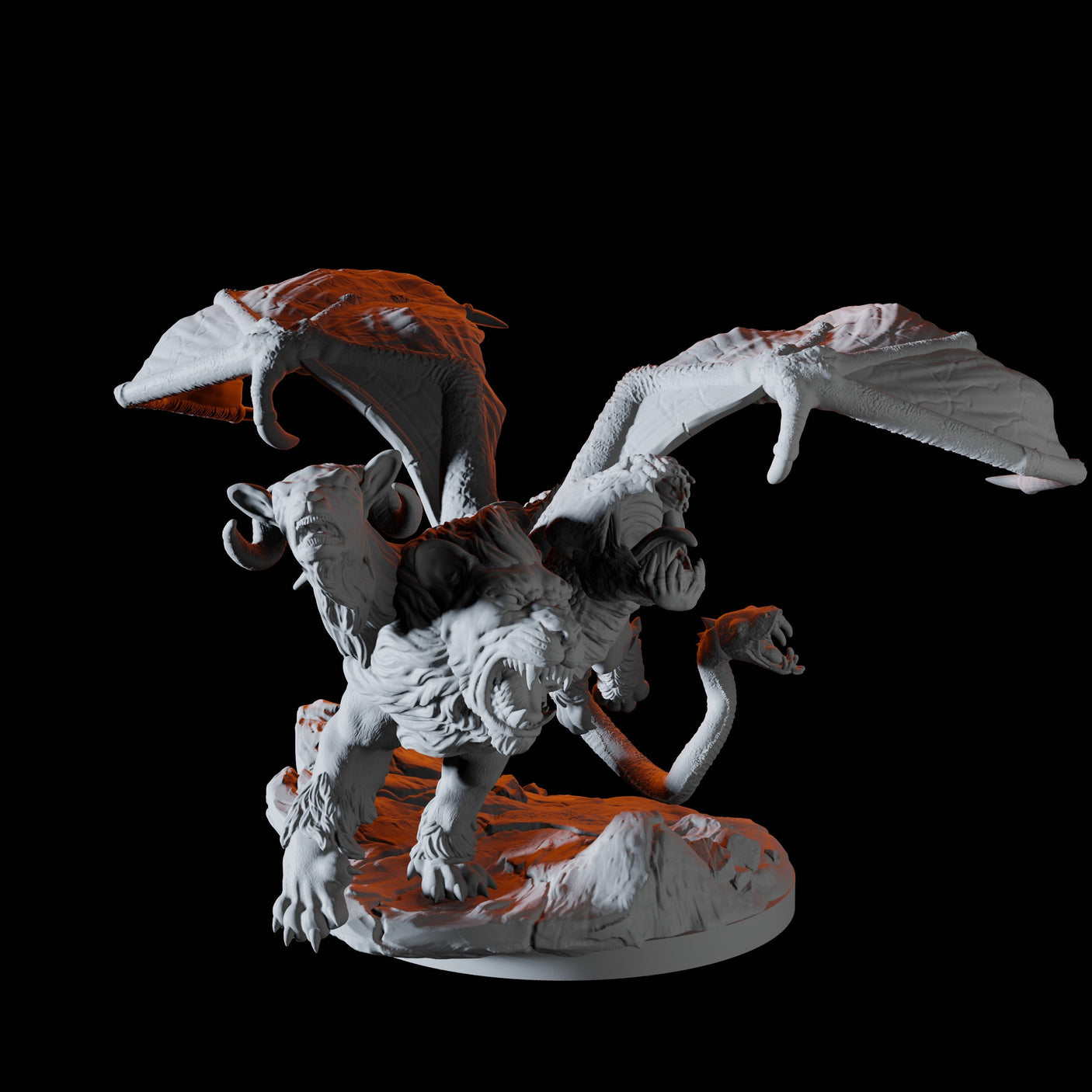 Roaring Chimera Miniature for Dungeons and Dragons, Pathfinder or other TTRPGs