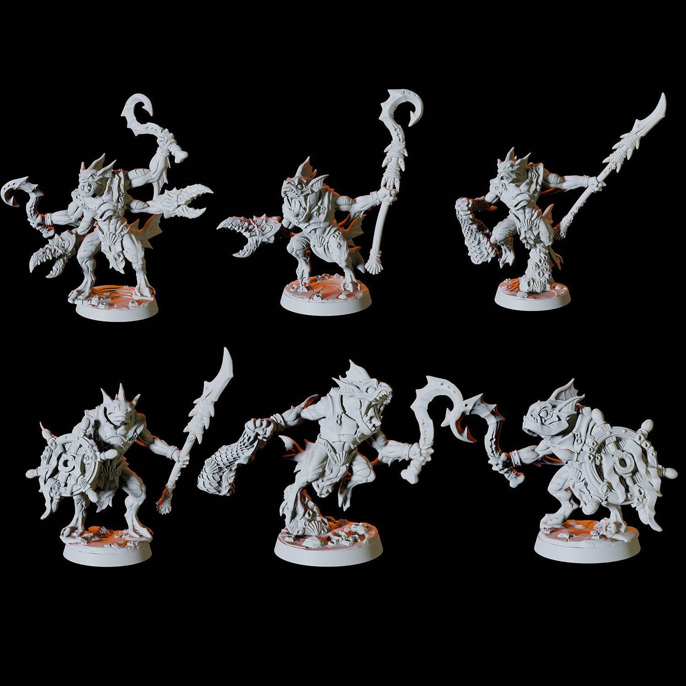 Sahuagin Army - Six Soldiers Miniature for Dungeons and Dragons, Pathfinder or other TTRPGs