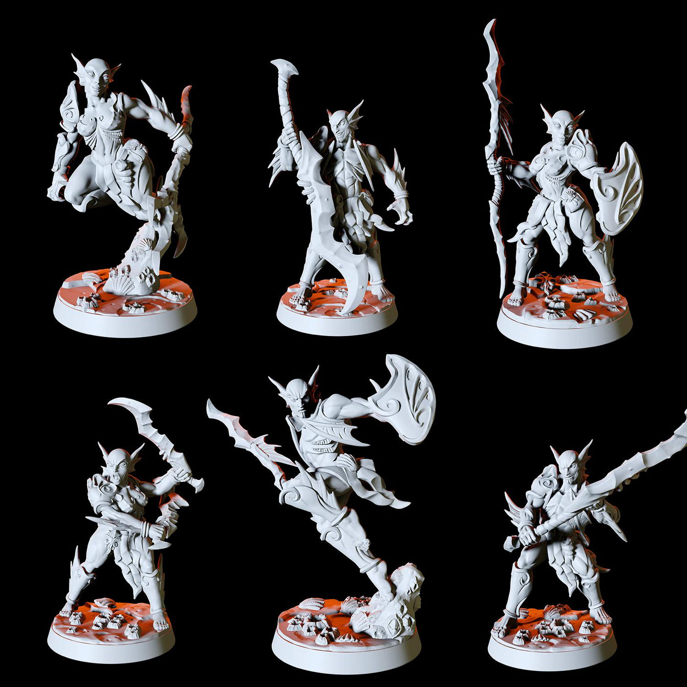 Sea Elf Army - Six Fighters Miniature for Dungeons and Dragons, Pathfinder or other TTRPGs