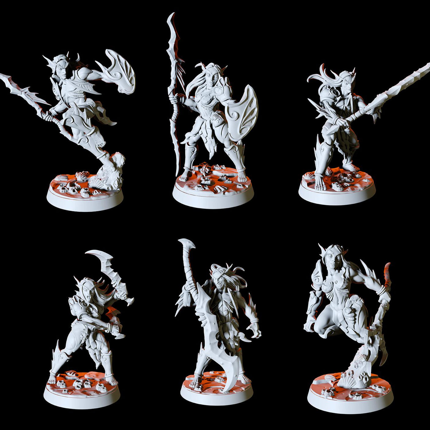Sea Elf Army - Six Fighters Miniature for Dungeons and Dragons, Pathfinder or other TTRPGs