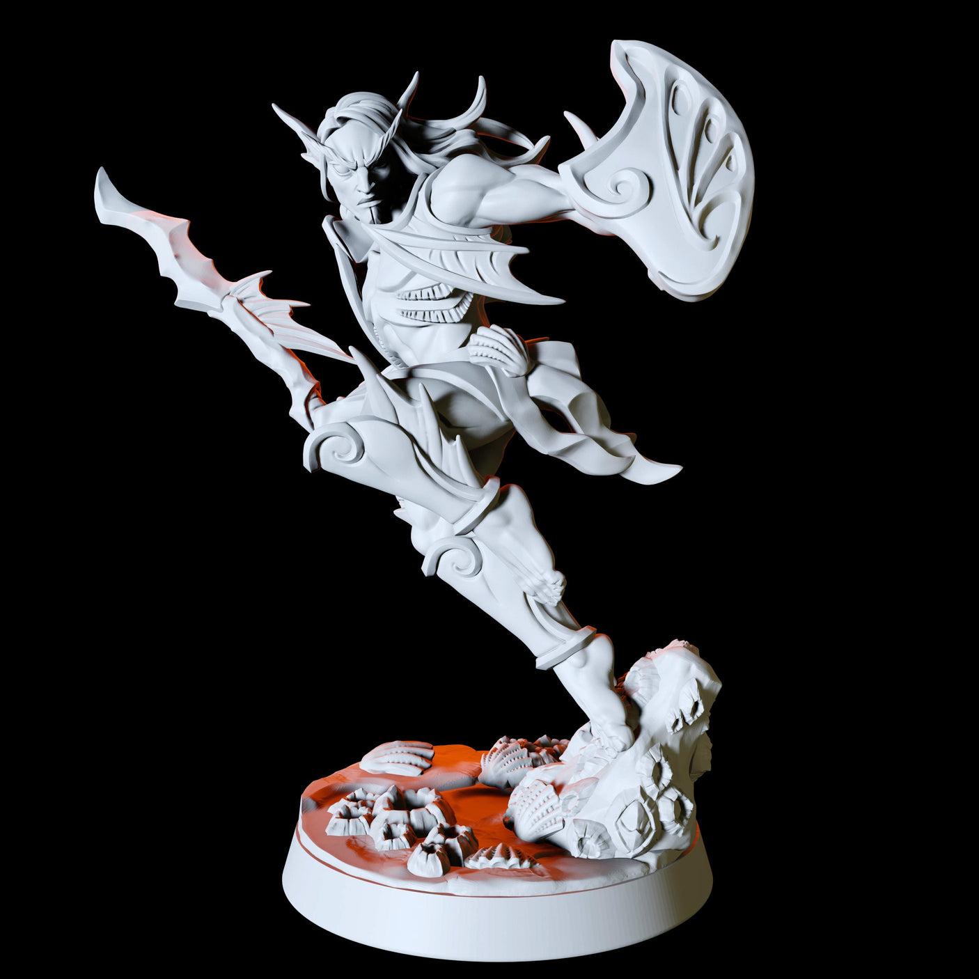 Sea Elf with spear and shield Miniature for Dungeons and Dragons, Pathfinder or other TTRPGs