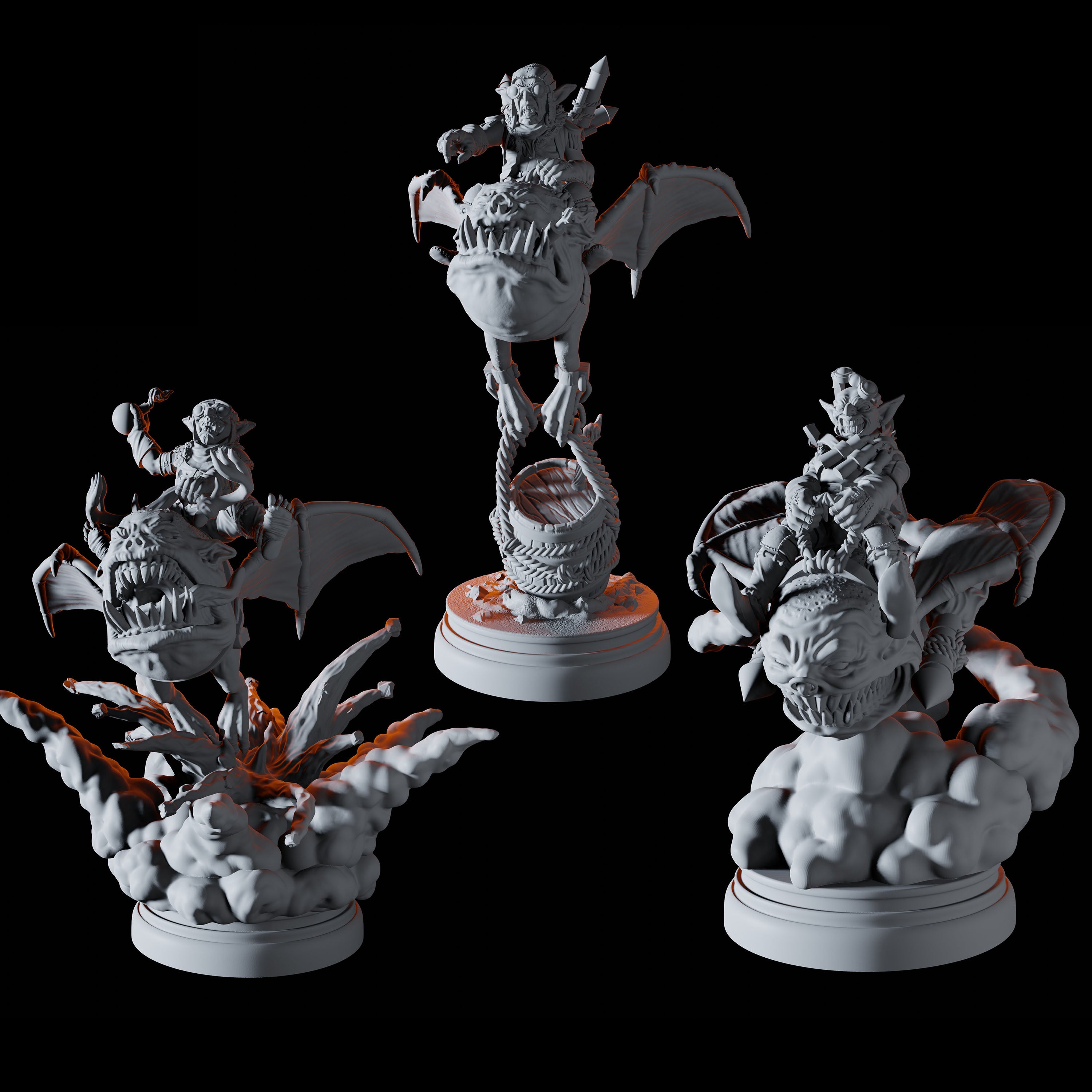 Three Flying Goblin Bombardier Miniatures for Dungeons and Dragons - Myth Forged