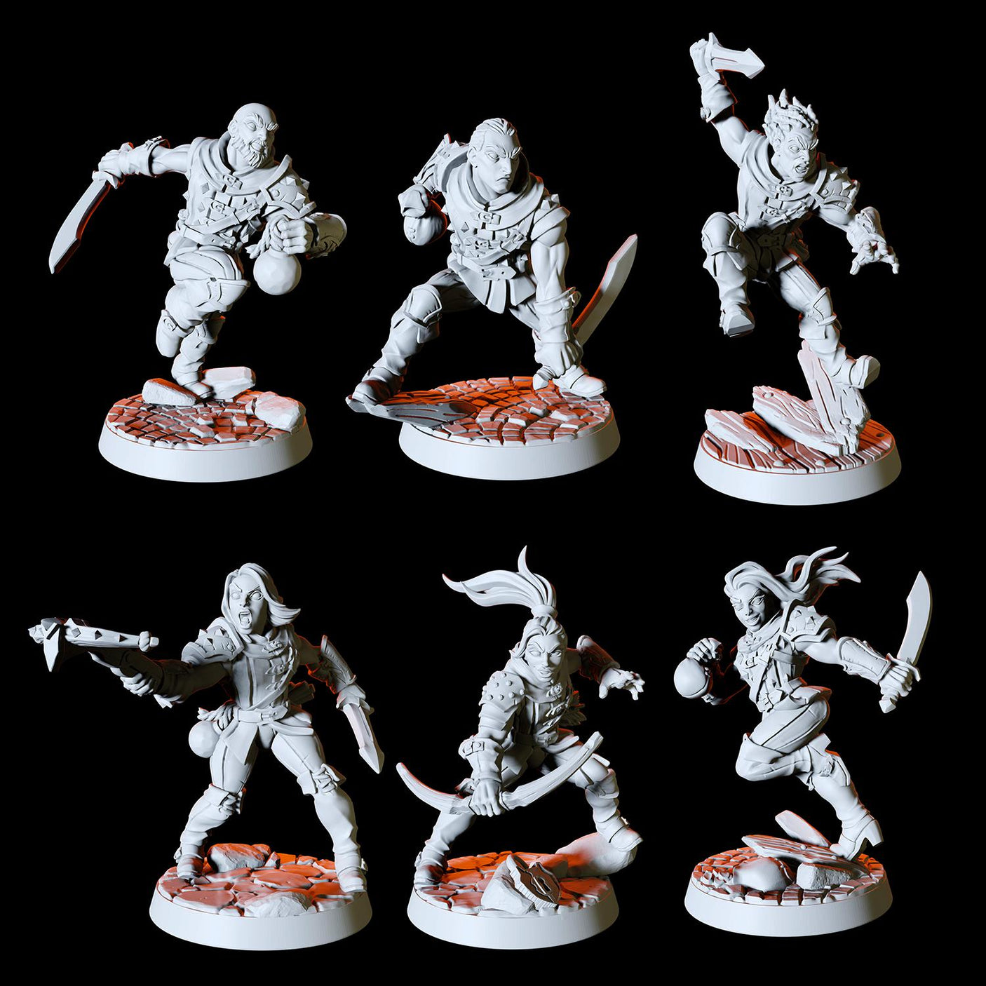 Six Assassins, Thieves or Rogues Miniature for Dungeons and Dragons, Pathfinder or other TTRPGs