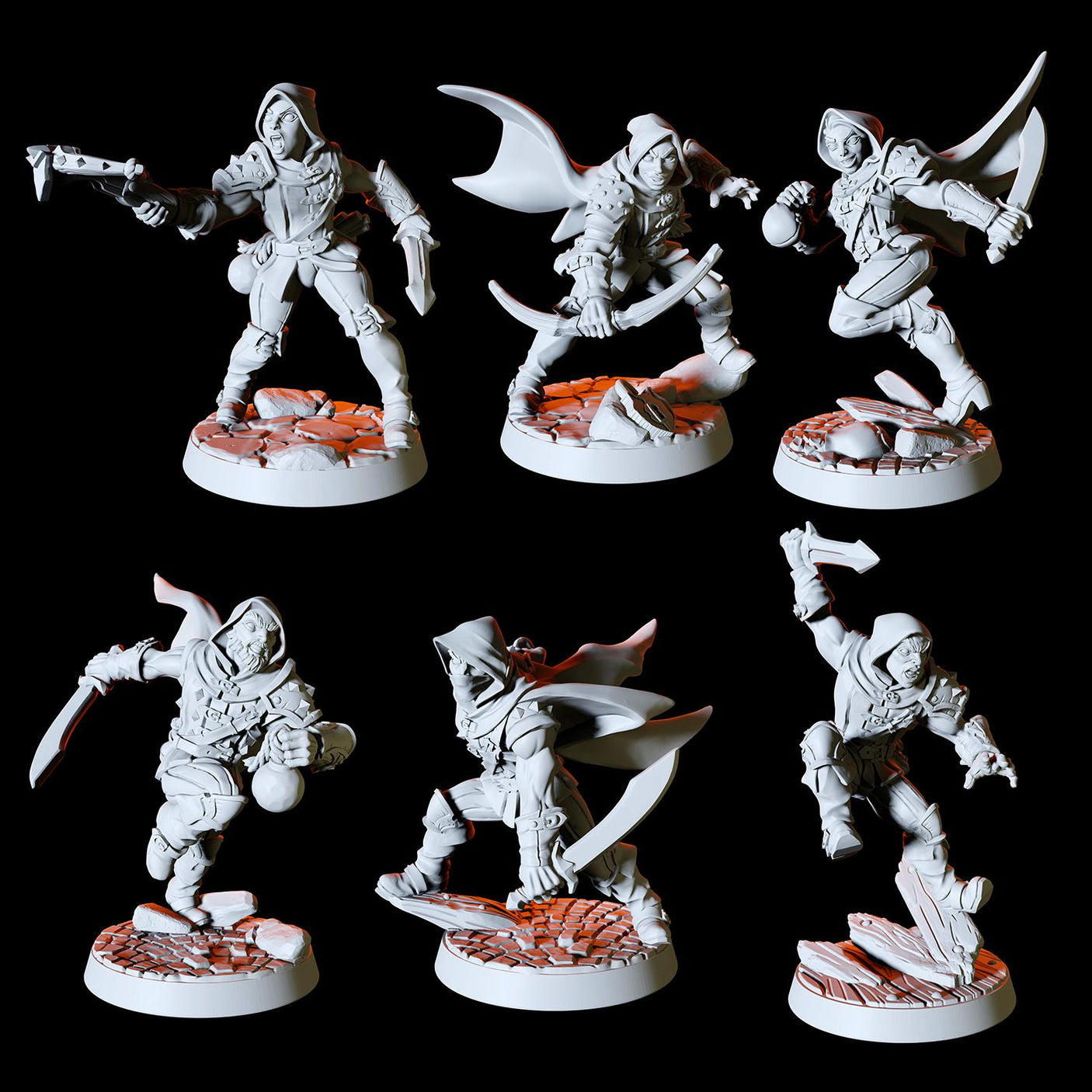 Six Assassins, Thieves or Rogues Miniature for Dungeons and Dragons, Pathfinder or other TTRPGs
