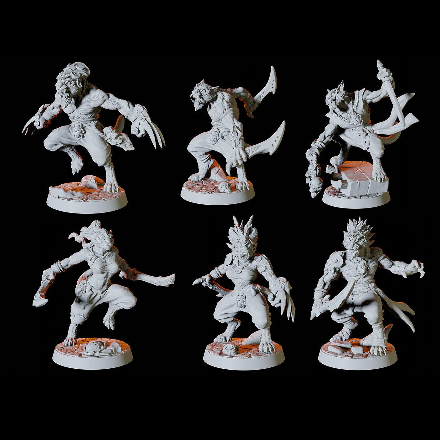 Tabaxi Army - Six Soldiers Miniature for Dungeons and Dragons, Pathfinder or other TTRPGs