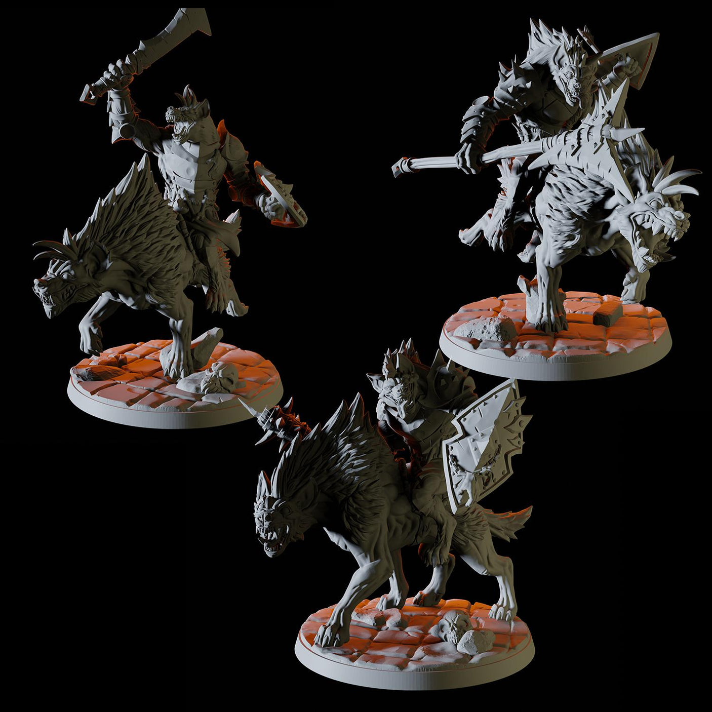 Three Gnoll Hyena Riders Miniature for Dungeons and Dragons, Pathfinder or other TTRPGs