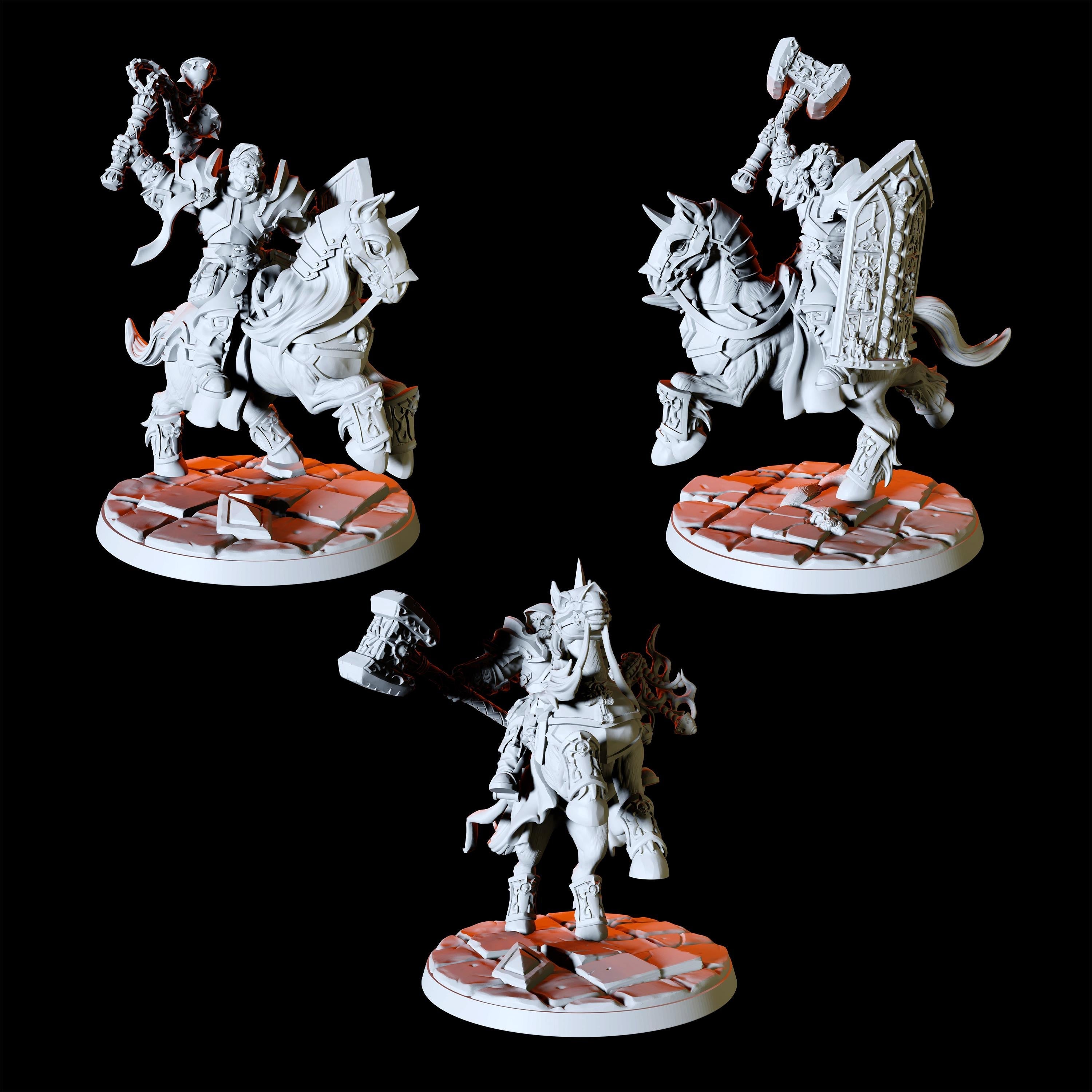 Three Mounted Paladin Knight Miniatures for Dungeons and Dragons - Myth Forged
