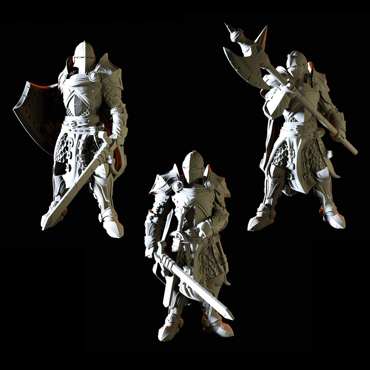 Three Royal Knights Miniature for Dungeons and Dragons, Pathfinder or other TTRPGs