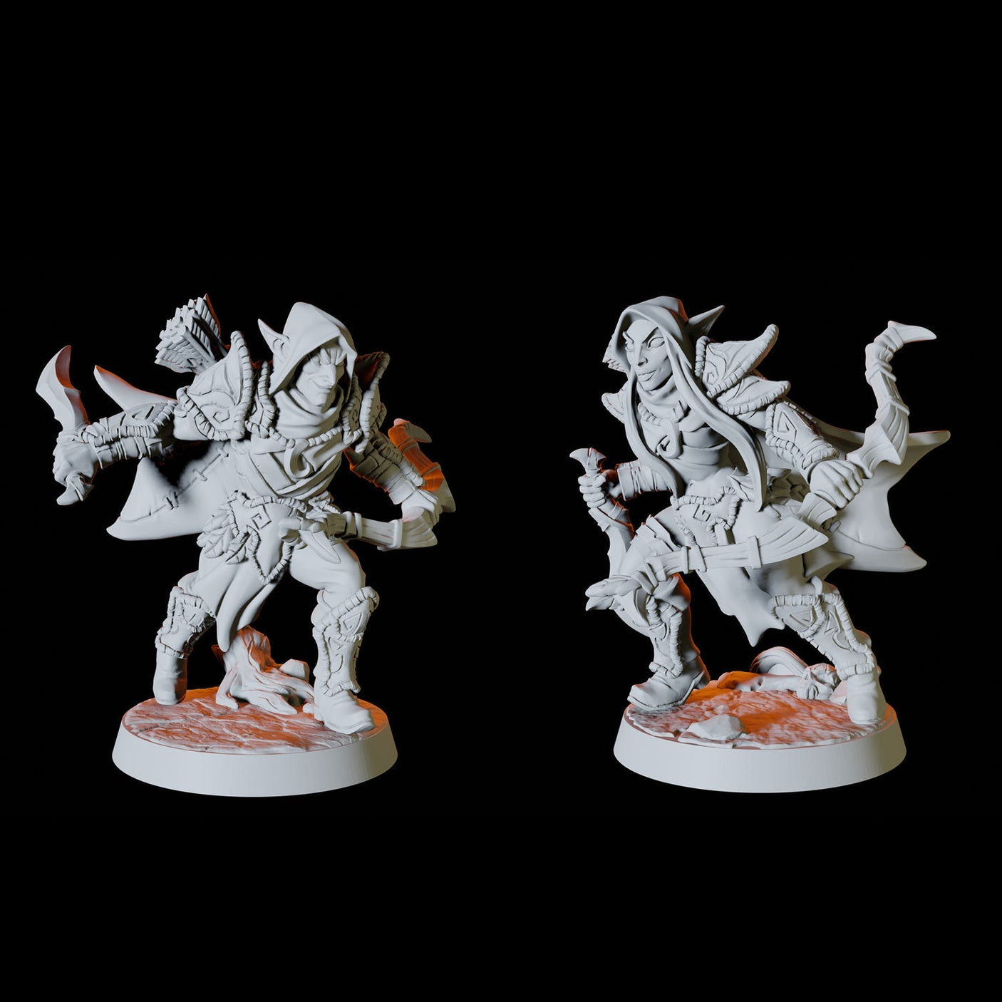 Two Wood Elf Rogues Miniature for Dungeons and Dragons, Pathfinder or other TTRPGs