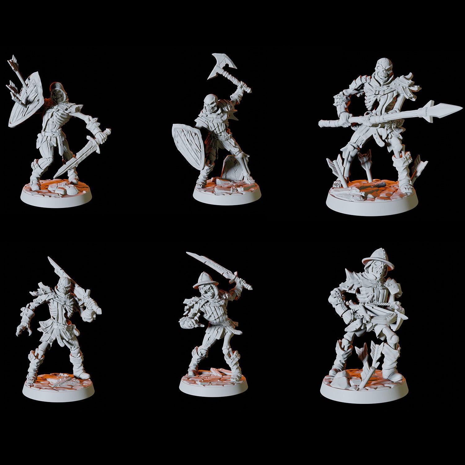 Six Skeleton Miniatures for Dungeons and Dragons - Myth Forged