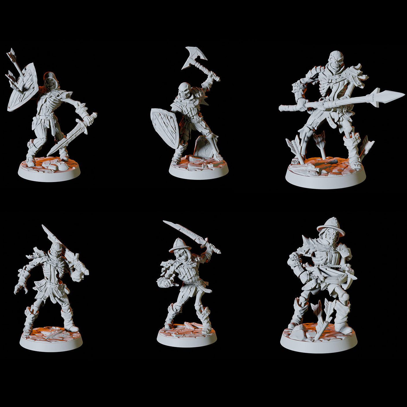 Undead Skeleton Army - Six Soldiers Miniature for Dungeons and Dragons, Pathfinder or other TTRPGs