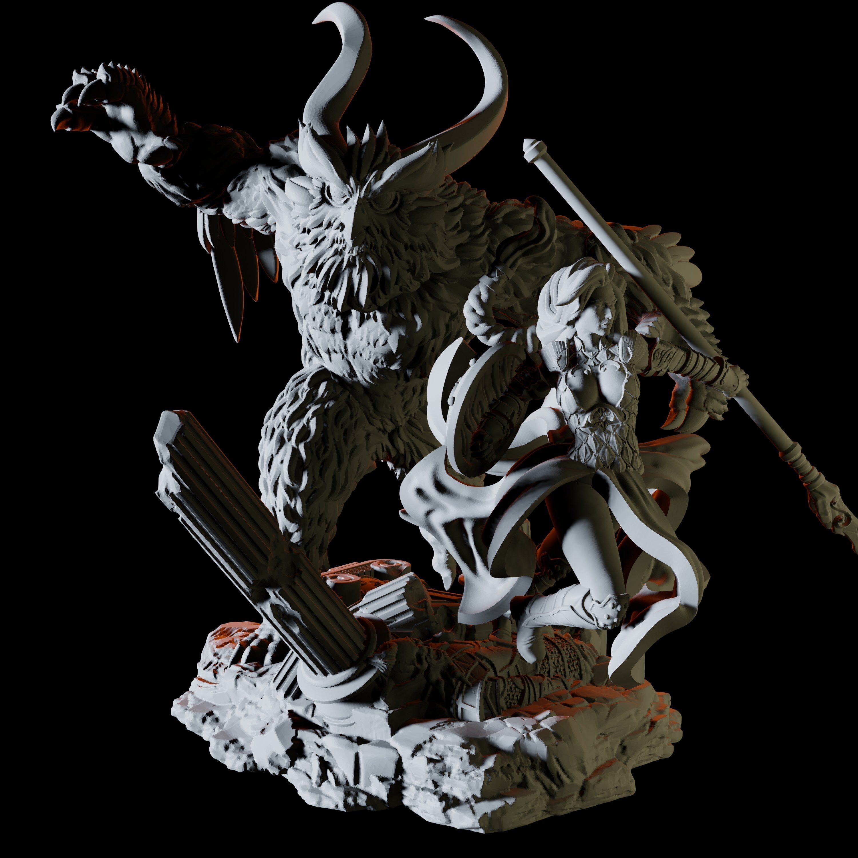 Female Warrior with Owlbear Companion Miniature for Dungeons and Dragons - Myth Forged