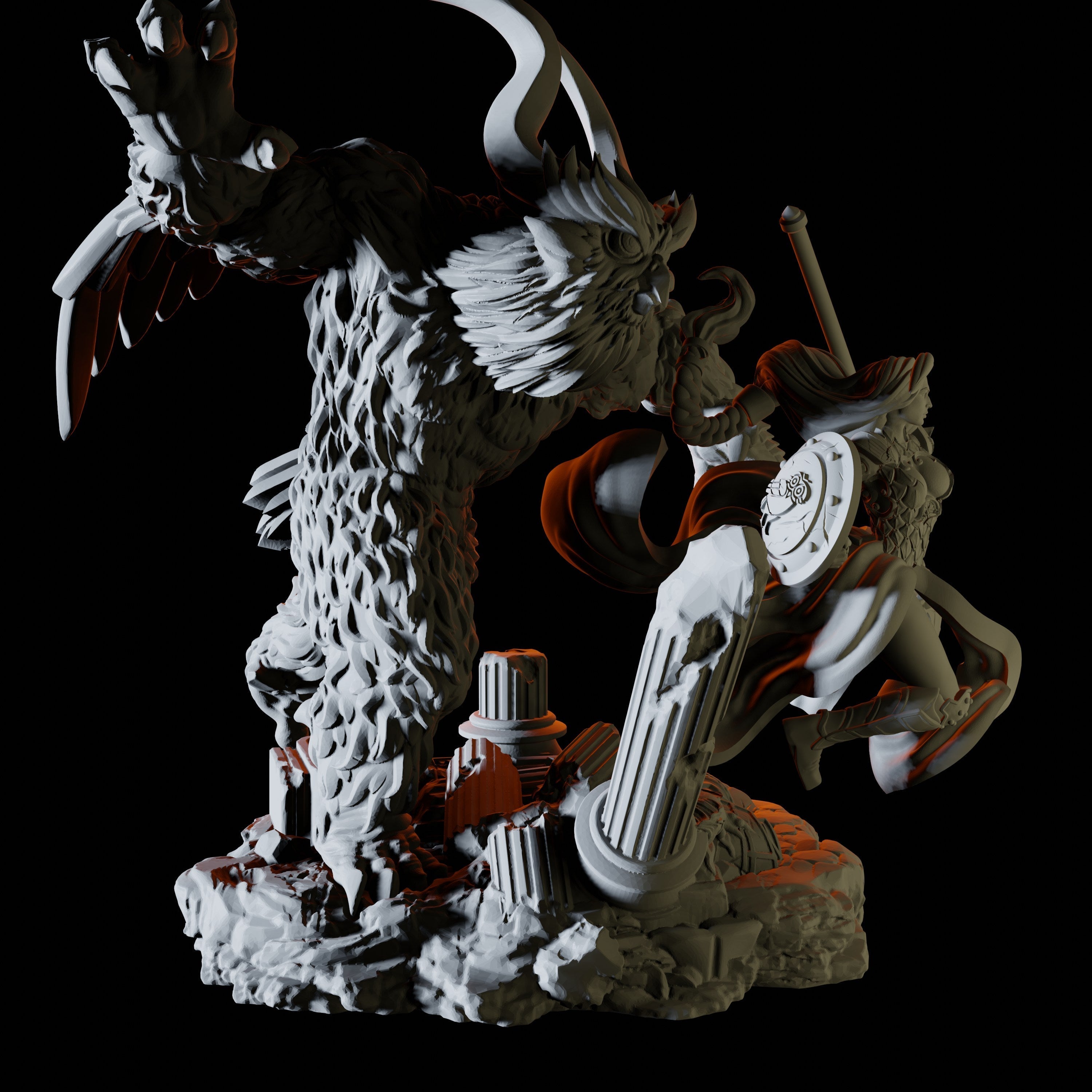 Female Warrior with Owlbear Companion Miniature for Dungeons and Dragons - Myth Forged