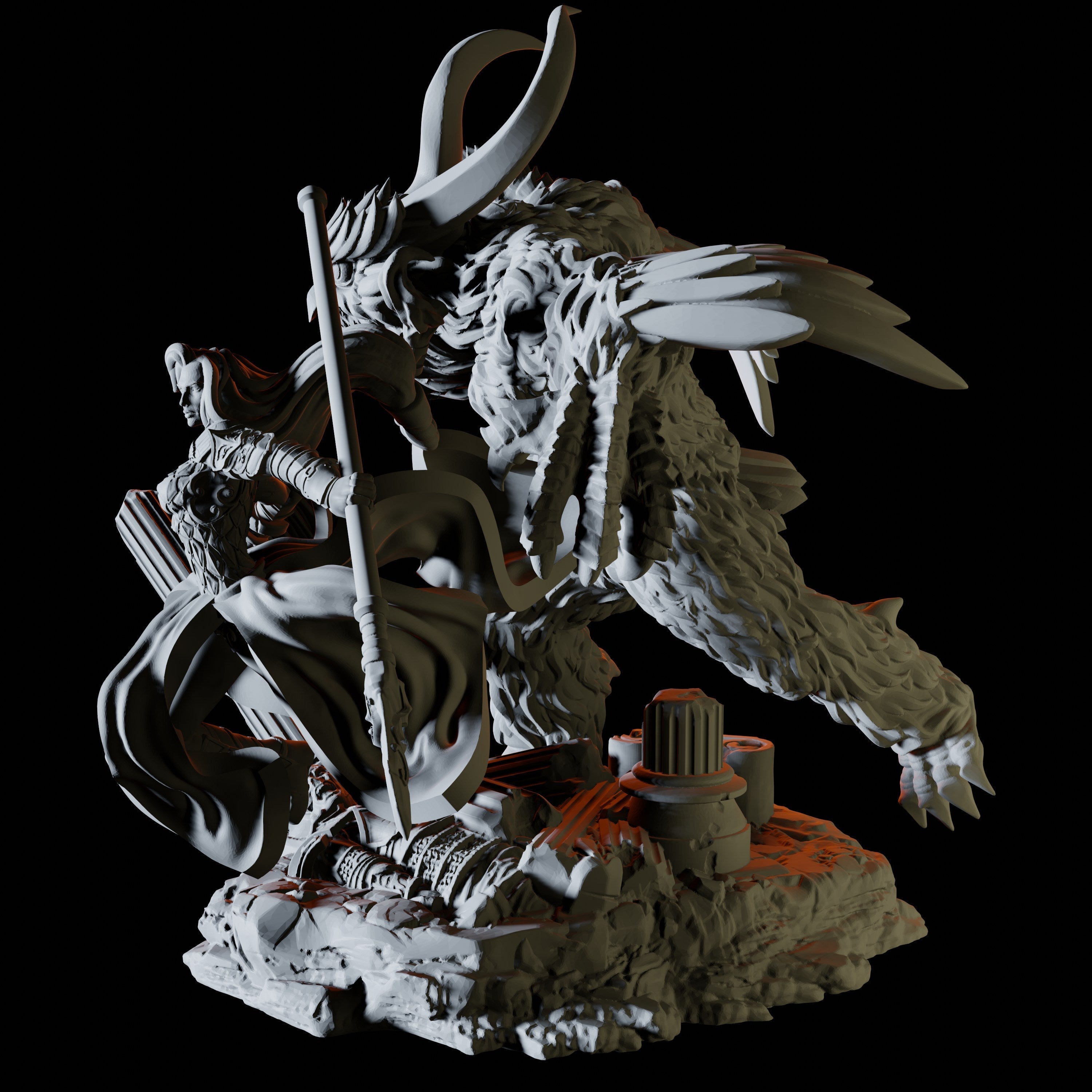 Female Warrior with Owlbear Companion Miniature for Dungeons and Dragons - Myth Forged