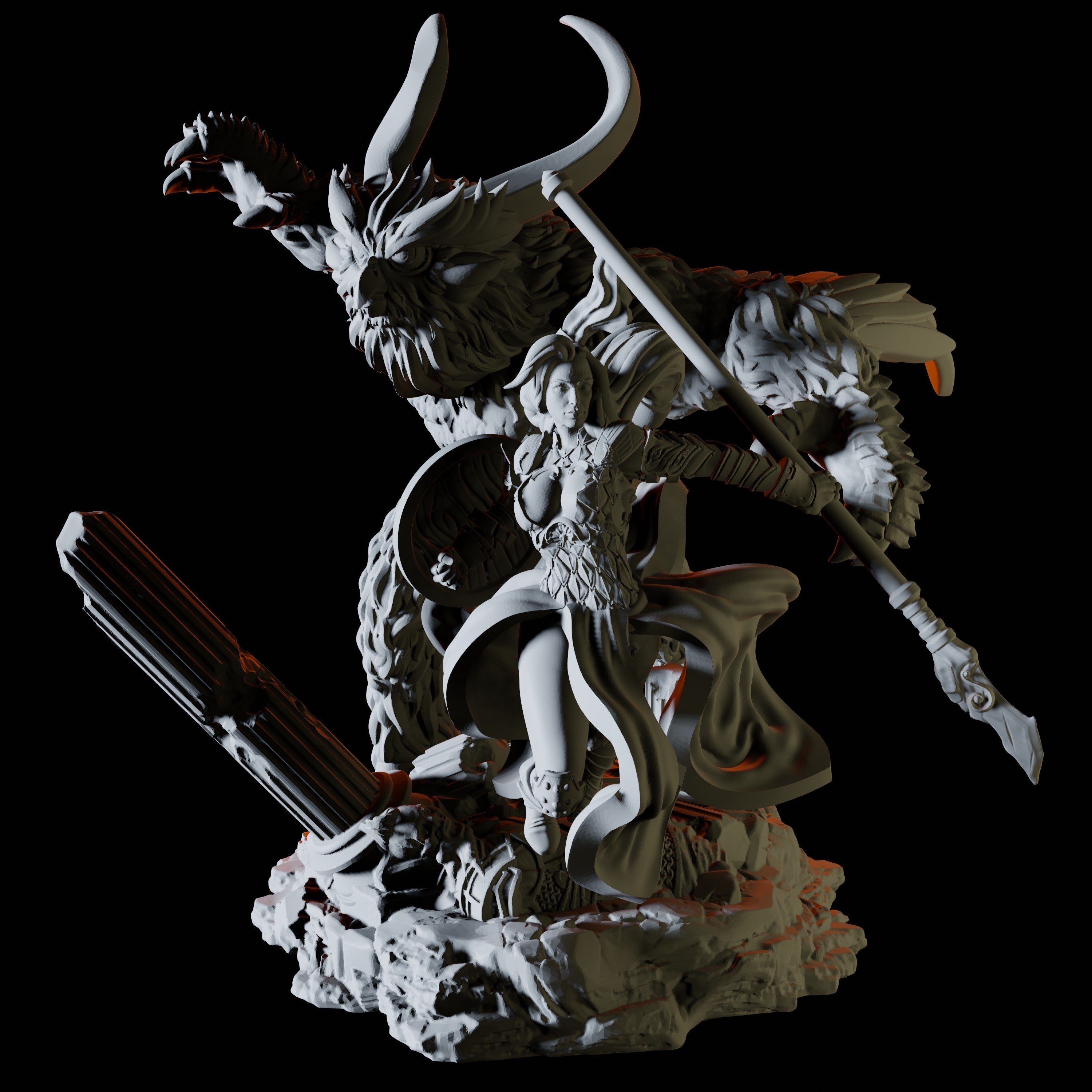 Female Warrior with Owlbear Companion Miniature for Dungeons and Dragons - Myth Forged